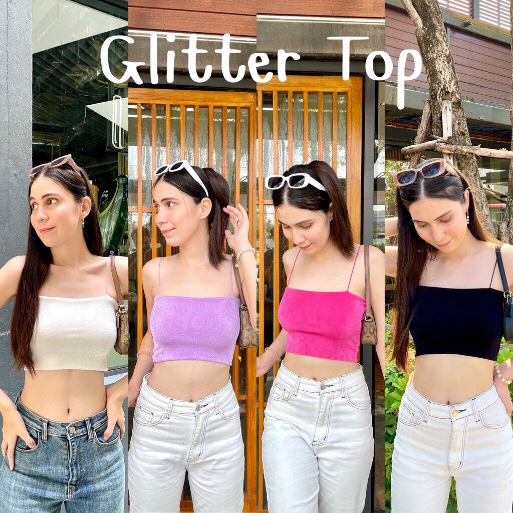 🧶Glitter Top🧶 เสื้อสายเดี่ยวครึ่งตัวผ้าวิ้งค์ 18 เฉดสีพาสเทล หวานๆมุ้งมิ้ง ผ้าวิ้งกระชับ เย็บ2ชั้นไม่บาง 💓