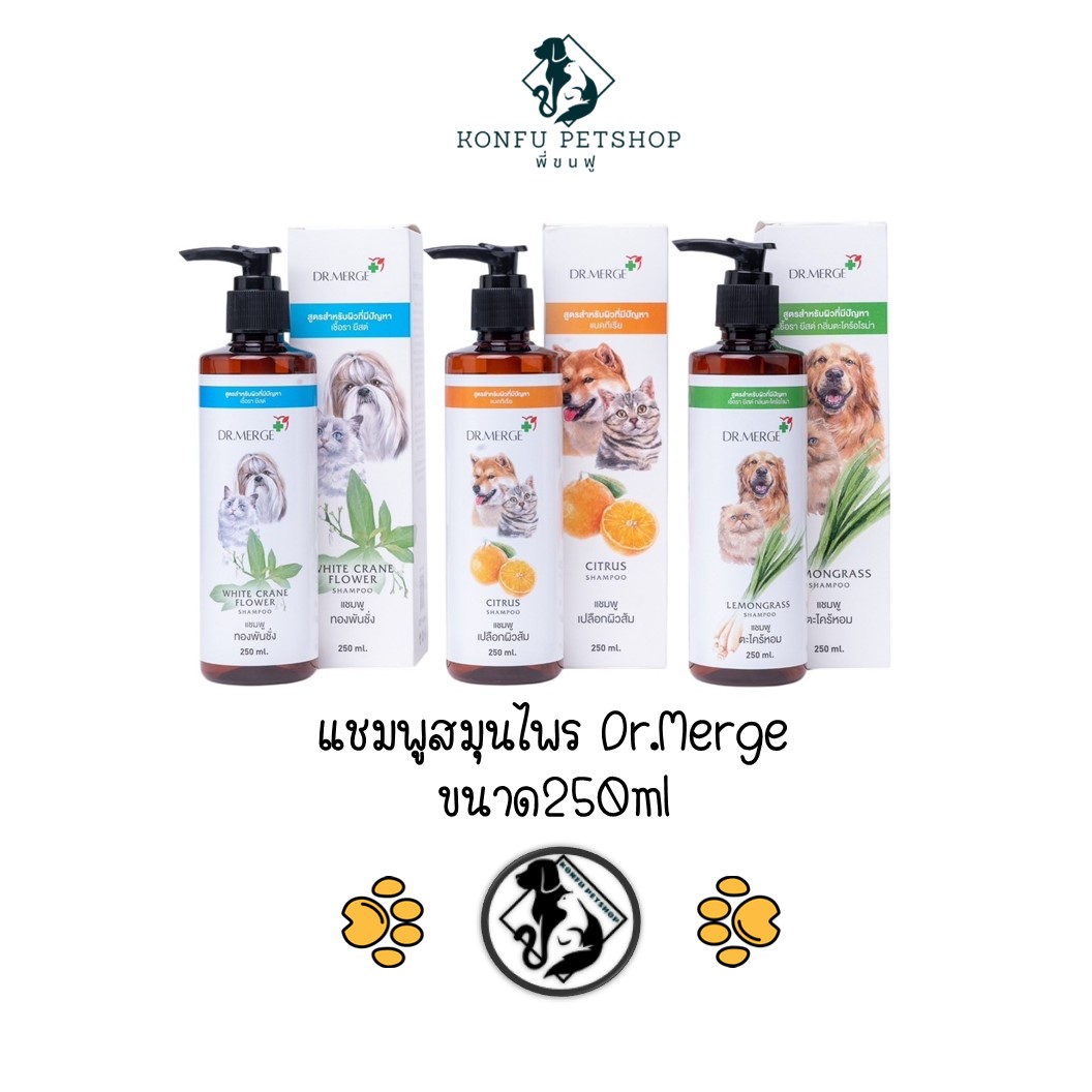 Dr.Merge shampoo ขนาด 250 ml แชมพูทองพันชั่ง สมุนไพร กำจัดเชื้อรา ยีสต์ แบคทีเรีย สุนัข-แมว