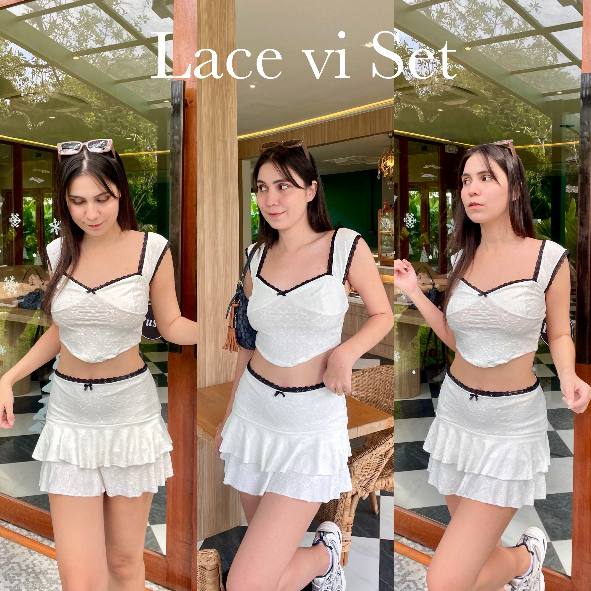 🕊️Lace Vi Set🕊️ เสื้อ+กระโปรง งานลูกไม้ทั้งตัว ผ้ายืดนิ่มไม่คัน