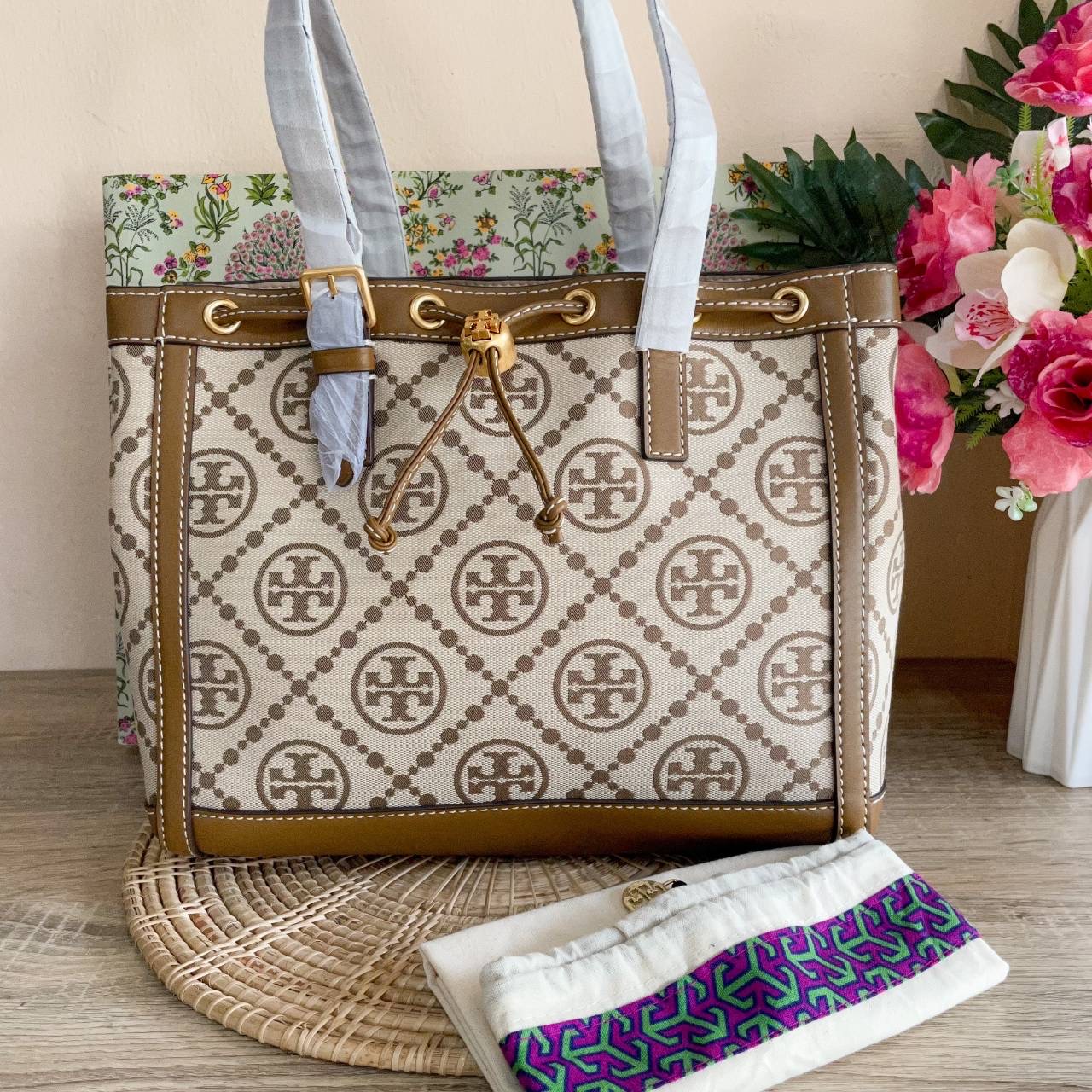 NEW TORY BURCH T MONOGRAM JACQUARD SMALL TOTE BAG