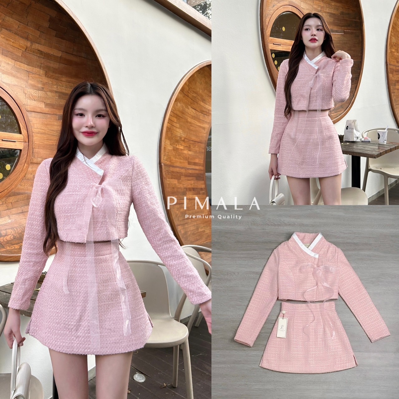 ☁️ เซ็ทครอปแขนยาวใส่ผูกหน้า (XS S M L)