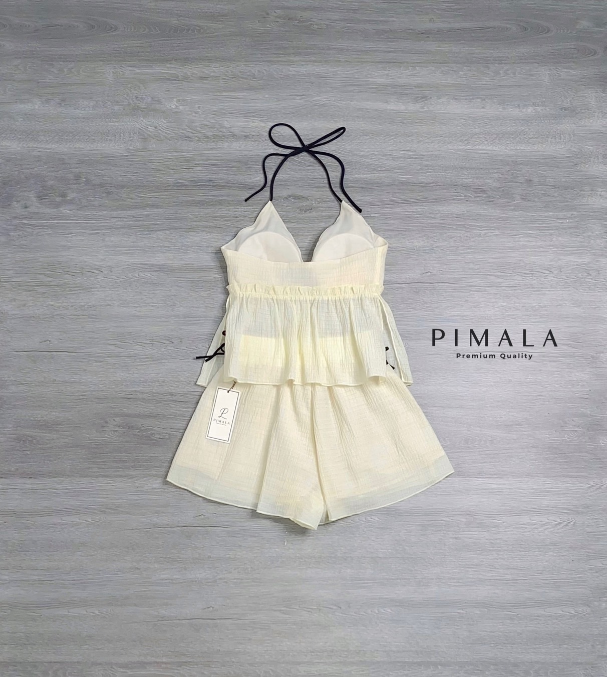 SETเสื้อผูกหน้าอกเข้าหากันมีสายผูกคอสีดำ