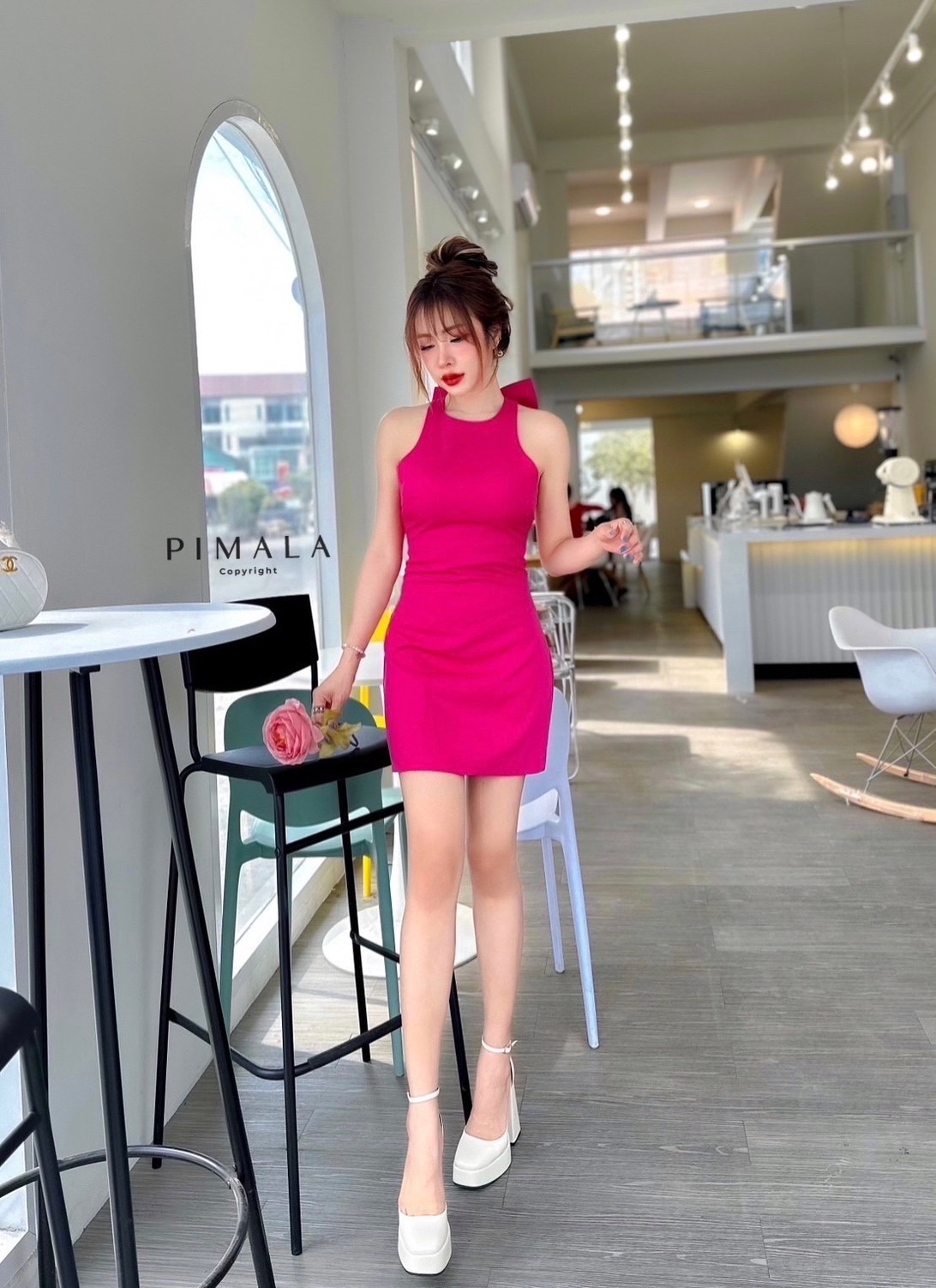 เดรส+เข็มกลัดโบว์ เดรสแขนกุดทรงเรียบๆแต่น่ารักมากกก