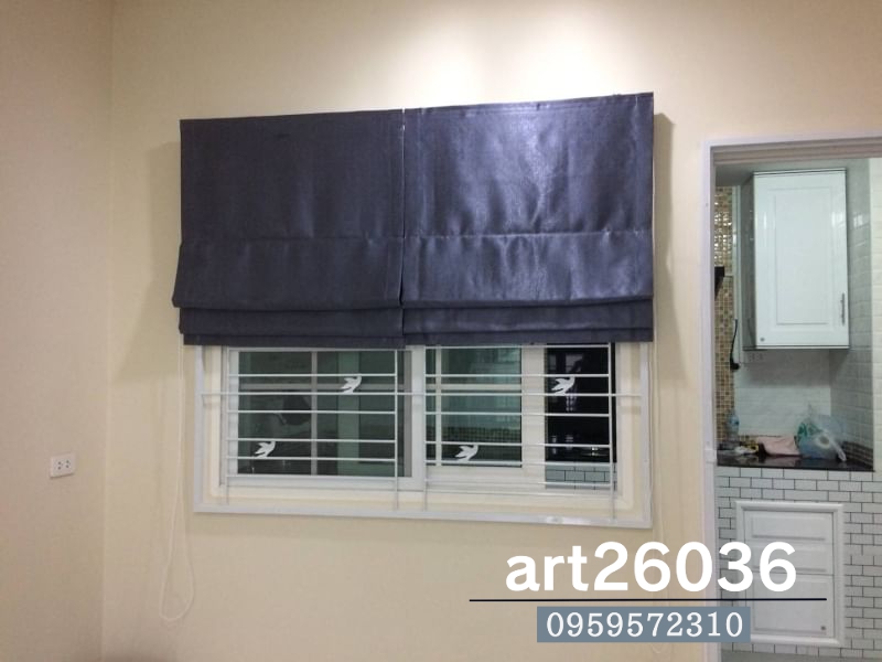 ผ้าม่านพับ ม่านทึบ ผ้าม่านสีน้ำเงิน