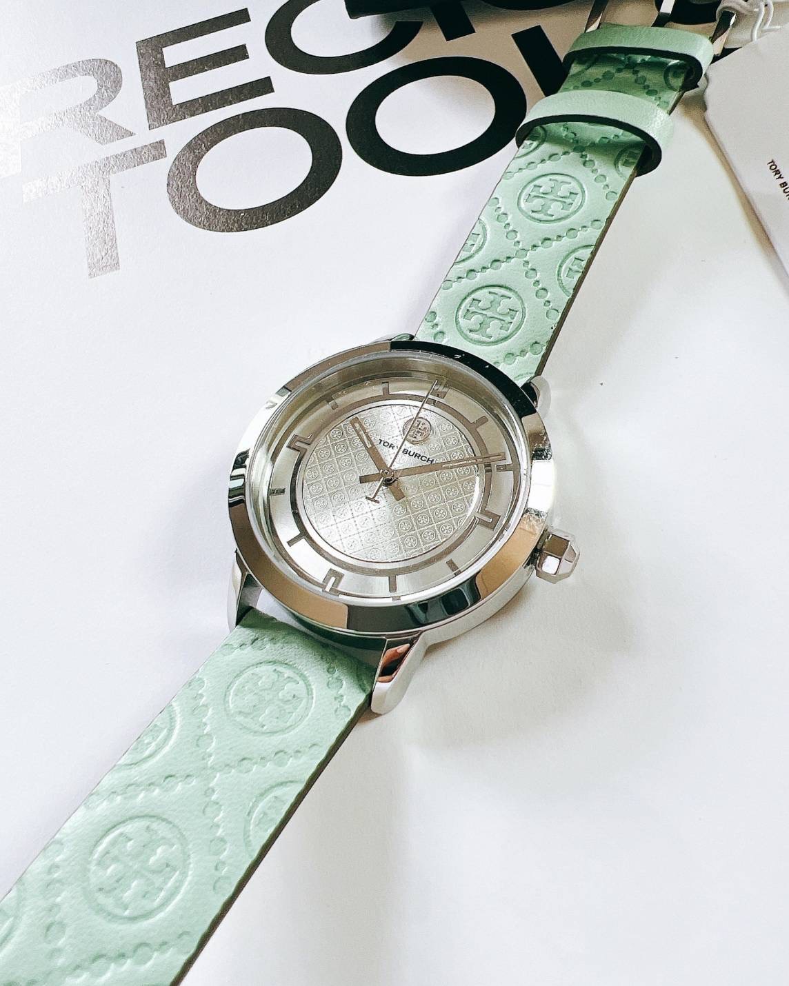 กล่อง ws New TORY BURCH | Light green Women's Wrist Watch สายหนังแท้ ลาย Tory