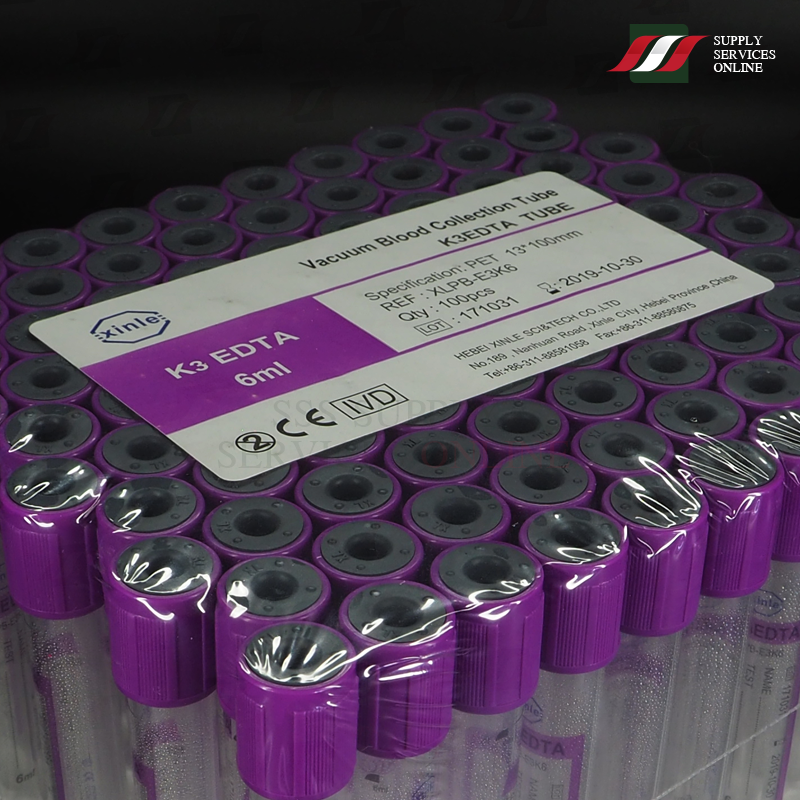 หลอดใส่เลือดสูญญากาศ ชนิดมีสารกันเลือดแข็ง EDTA ขนาด 13x100 MM./EDTA TUBE 13x100 mm