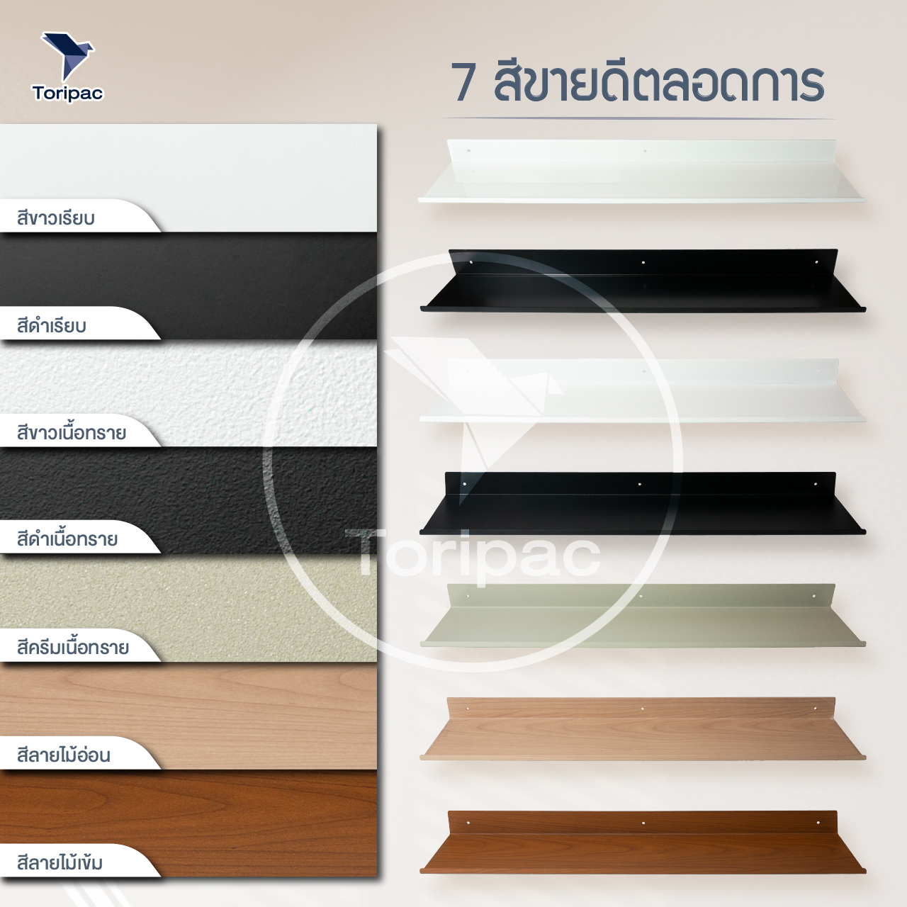 ชั้นวางของติดผนัง ชั้นวางเหล็ก พ่นสีพาวเดอร์โค้ท ไม่เป็นสนิม ขนาด 60x12ซม. / 80x12ซม. พร้อมชุดติดตั้ง