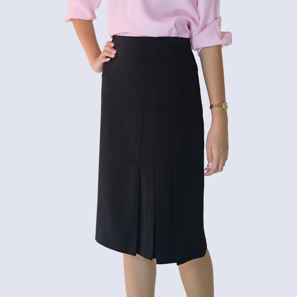 กระโปรงปิยารัตน์ ทรงตรง ทวิตเข่า ผ้านาโน สีดำ ไซส์ S-5XL ความยาว 24 นิ้ว สำหรับข้าราชการ