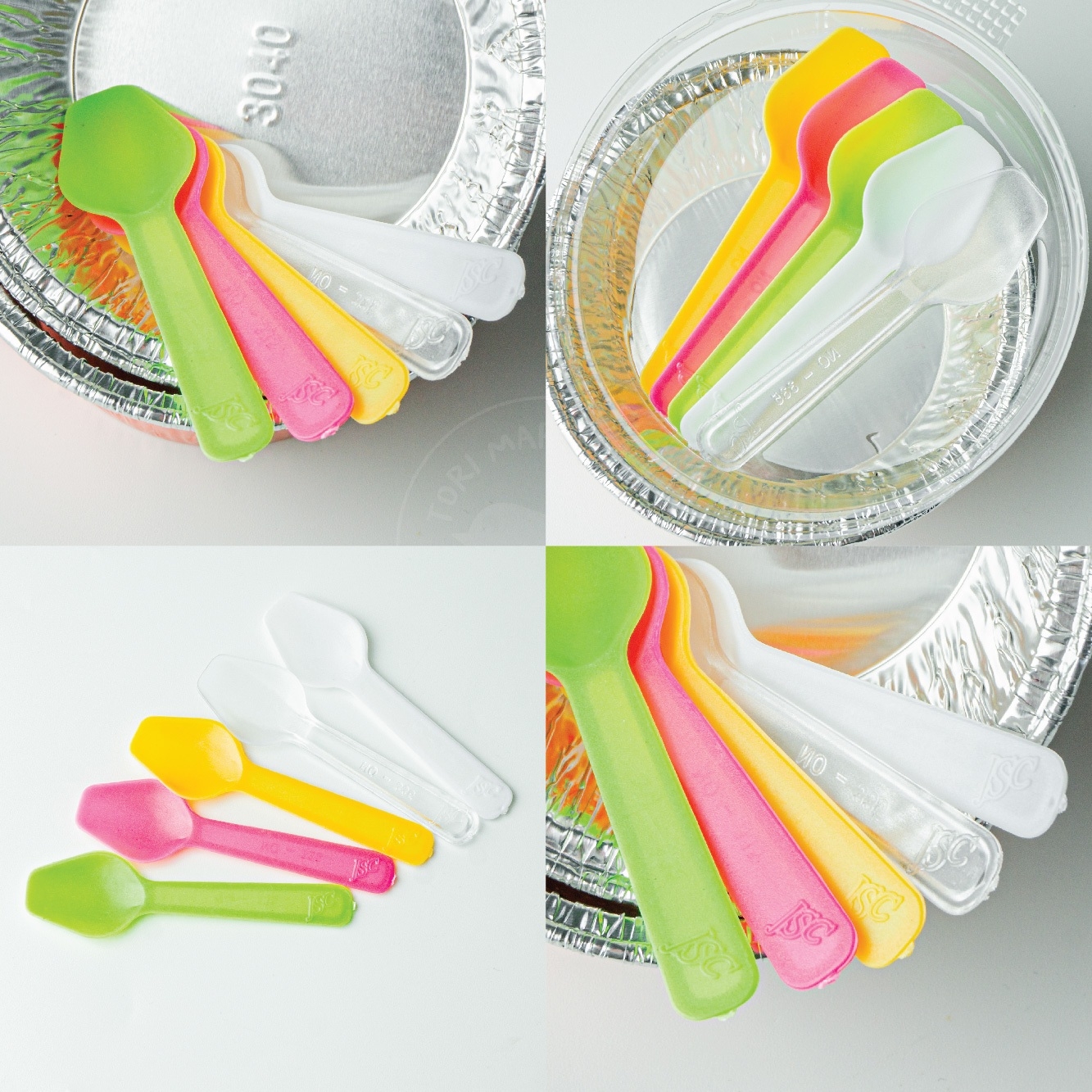 Toripac ช้อนพายจิ๋ว ช้อนไอศครีม ช้อนพายบัว สีใส , สีขาว , คละสี ตราดอกบัว (100 ชิ้น/แพ็ค)