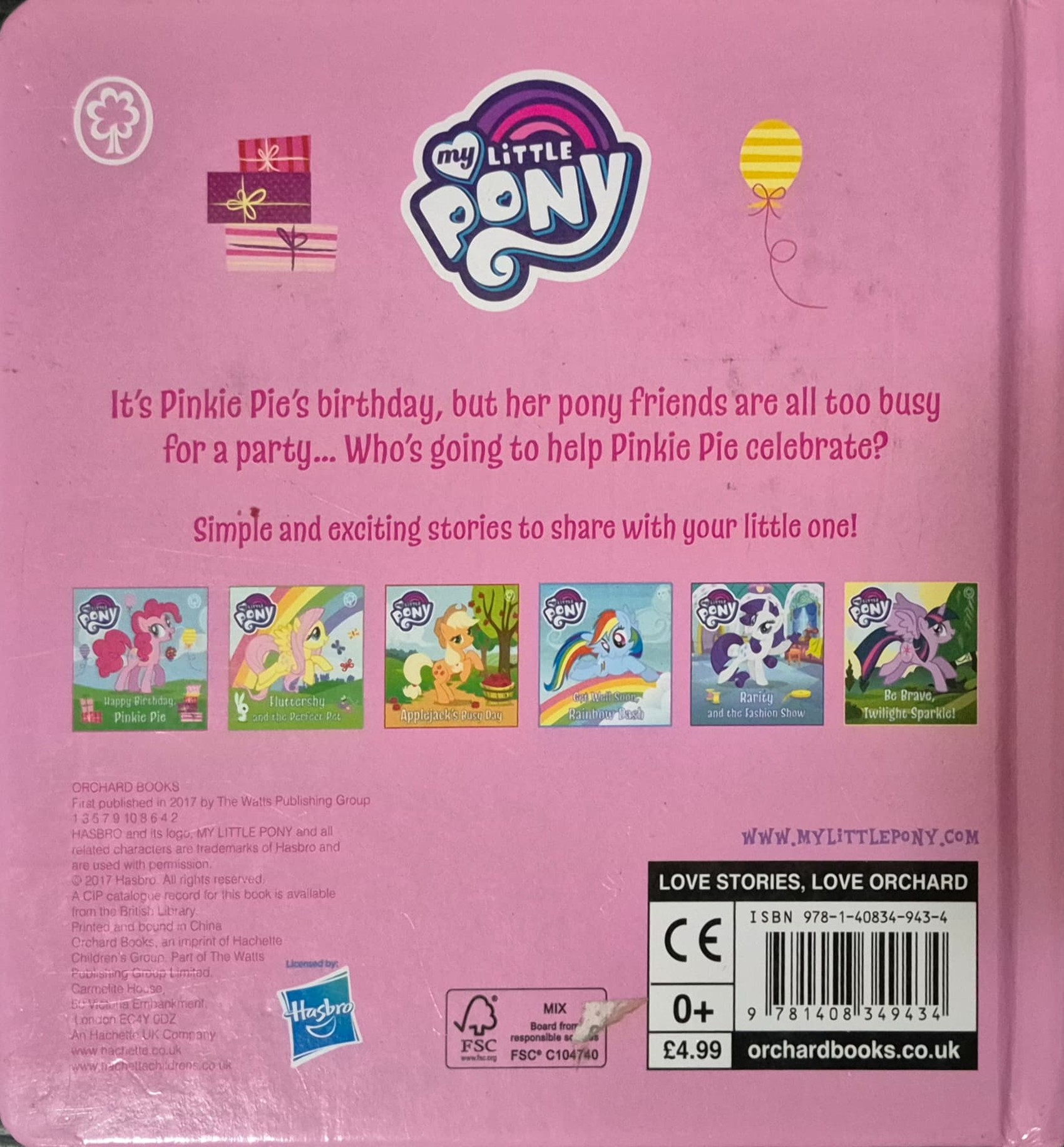 BOARD BOOK ** 🍅🍓MY LITTLE PONY:HAPPY BIRTHDAY, PINKIE PIE