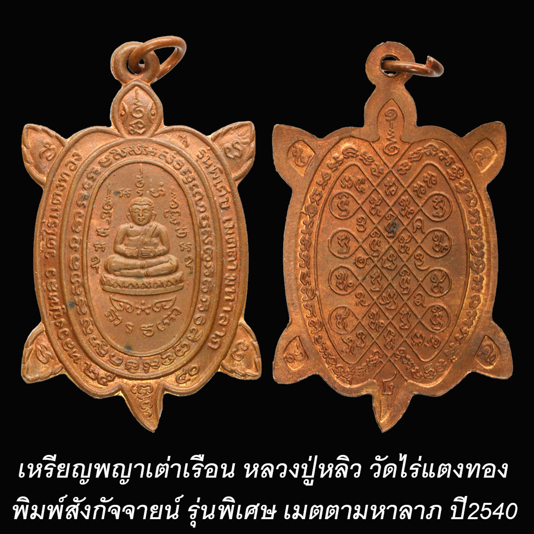 เหรียญพญาเต่าเรือน หลวงปู่หลิว วัดไร่แตงทอง พิมพ์สังกัจจายน์ รุ่นพิเศษ เมตตามหาลาภ ปี2540