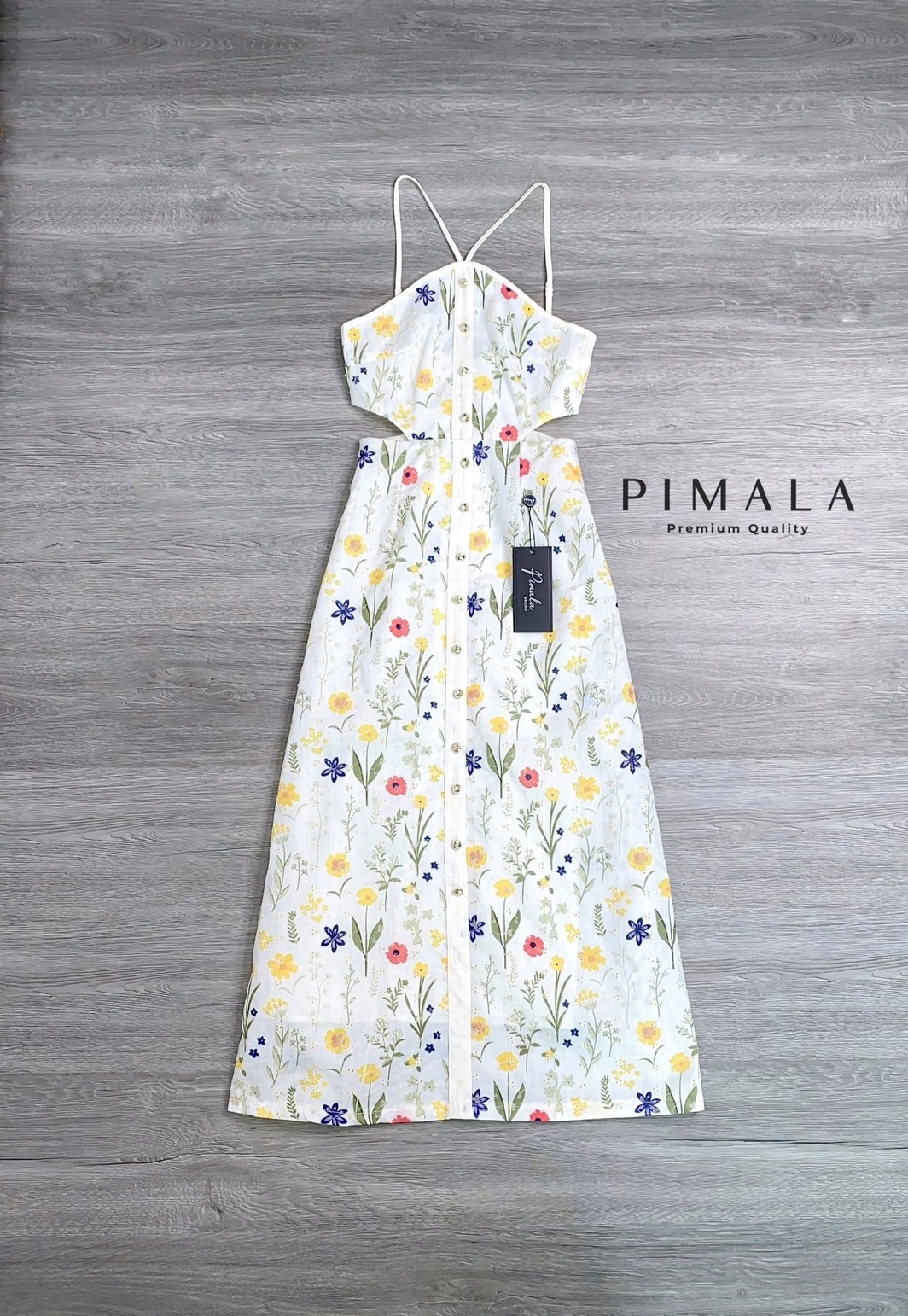 Maxi Dress แม็กซี่เดรสยาวงานปักลายดอกไม้ใบไม้สีสัน