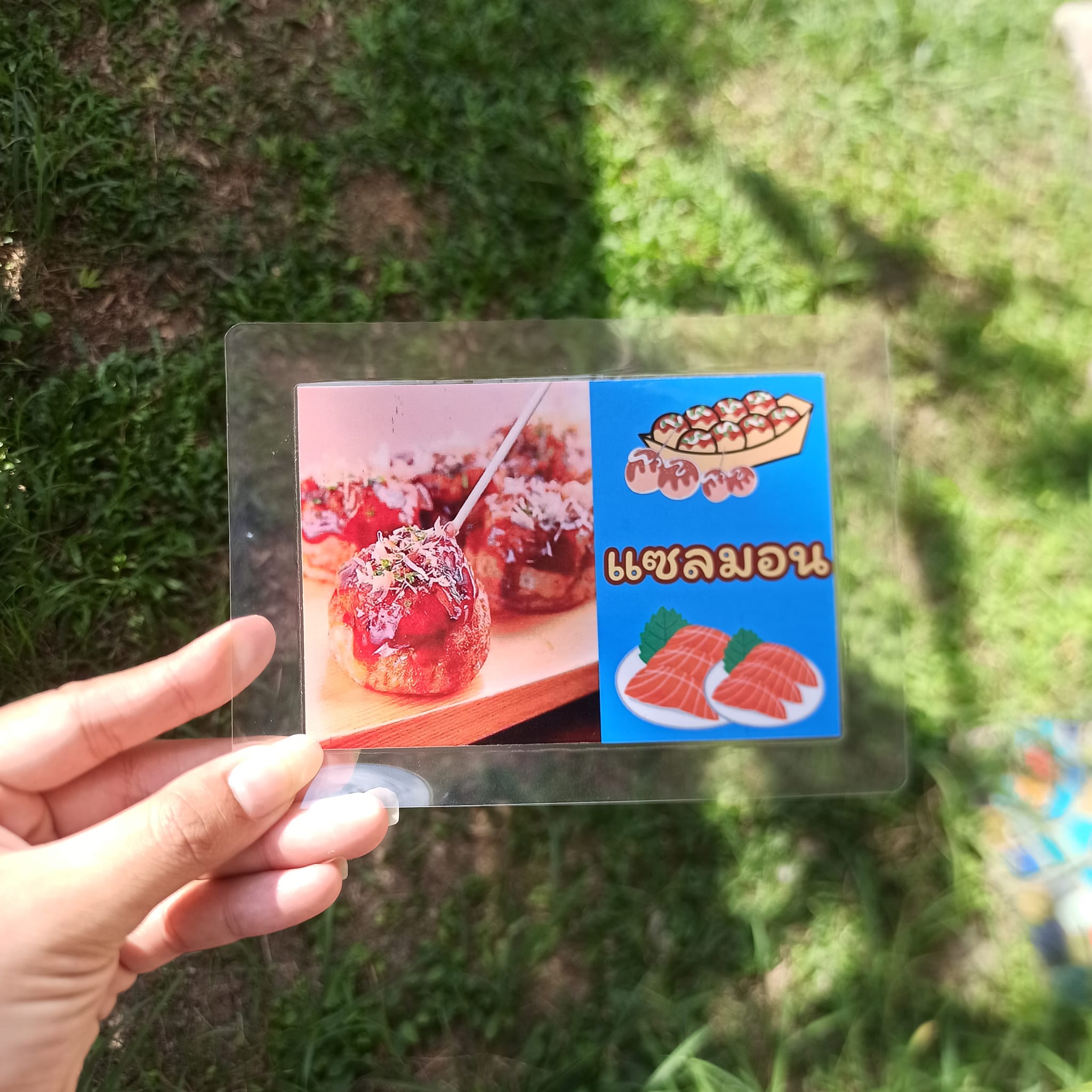 ชุดป้ายเมนูทาโกยากิ A6 สำเร็จรูป (6 ไส้: ปลาหมึก, กุ้ง, ปูอัด, ชีส, แซลมอน, ทูน่า) เคลือบพลาสติกใส กันน้ำ เพิ่มความโดดเด่นให้ร้านอาหารญี่ปุ่น