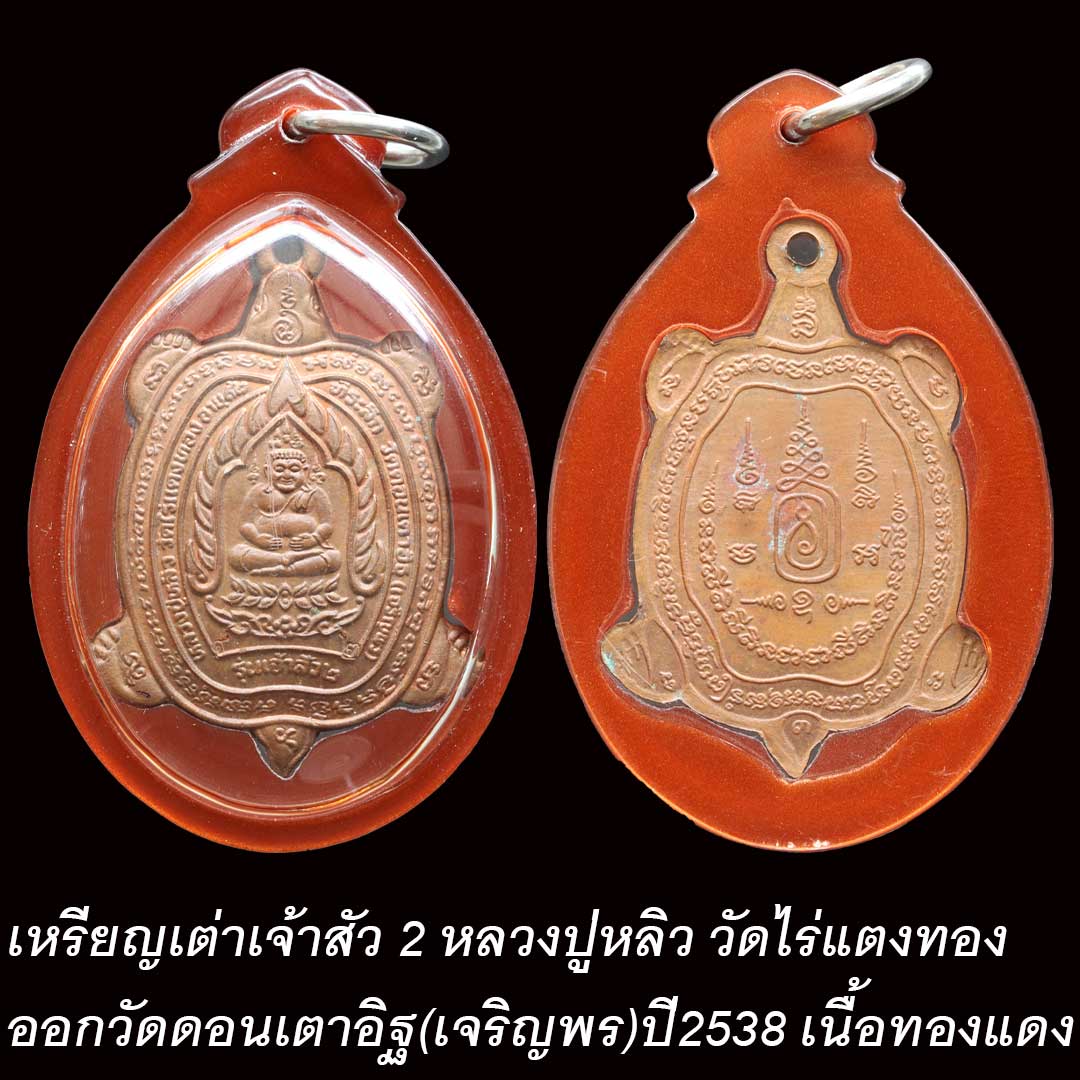 เหรียญเต่าเจ้าสัว 2 หลวงปู่หลิว ออกวัดดอนเตาอิฐ (เจริญพร) ปี2538 เนื้อทองแดง