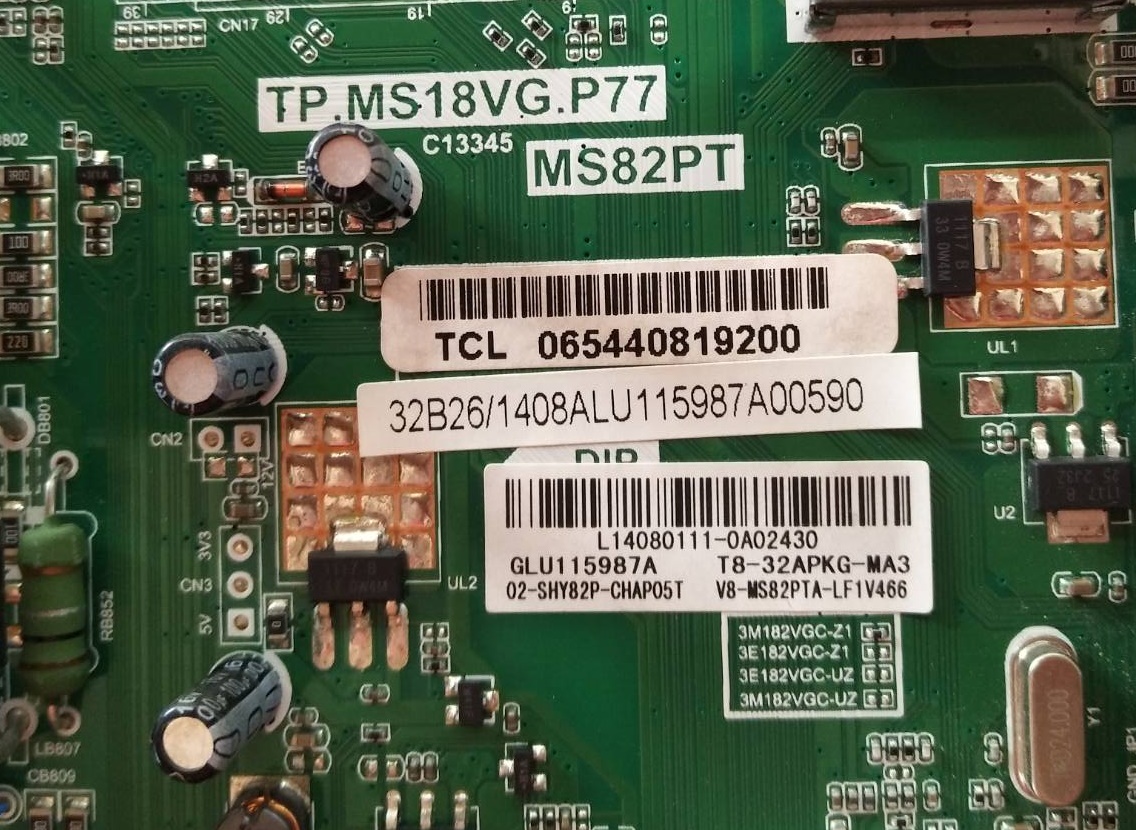 ONE BOARD(วันบอร์ด) ทีวี ทีซีแอล TCL ของแท้ถอดจากเครื่อง รุ่นLED32B2600 :TP.MS18VG.P77 เบอร์จอ-LVW320CS0T E81 V11 ทีบาร์ST3151A05-6