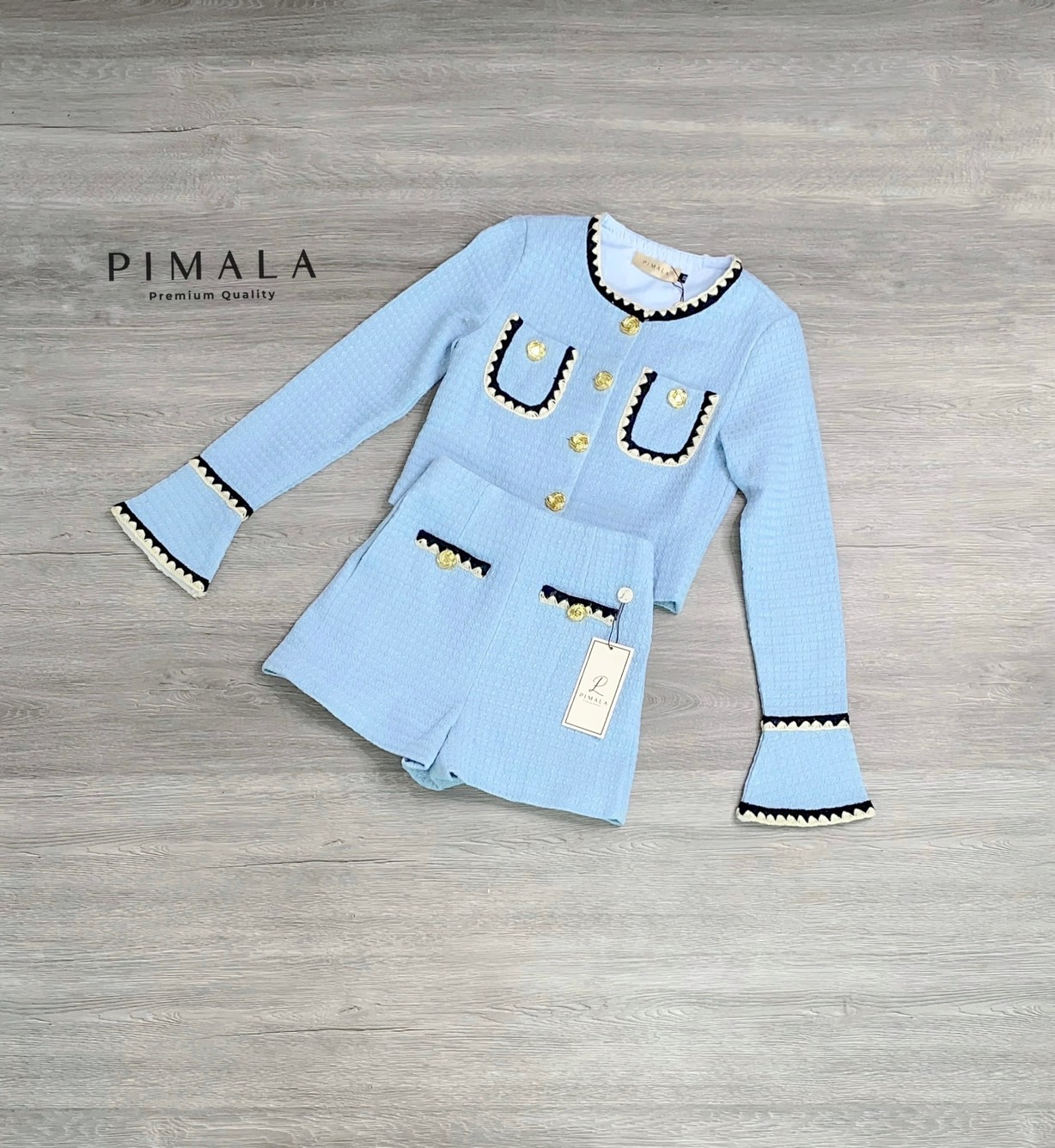 SETเสื้อ+กางเกง เซทเสื้อแขนยาวปักขอบกระเป๋า