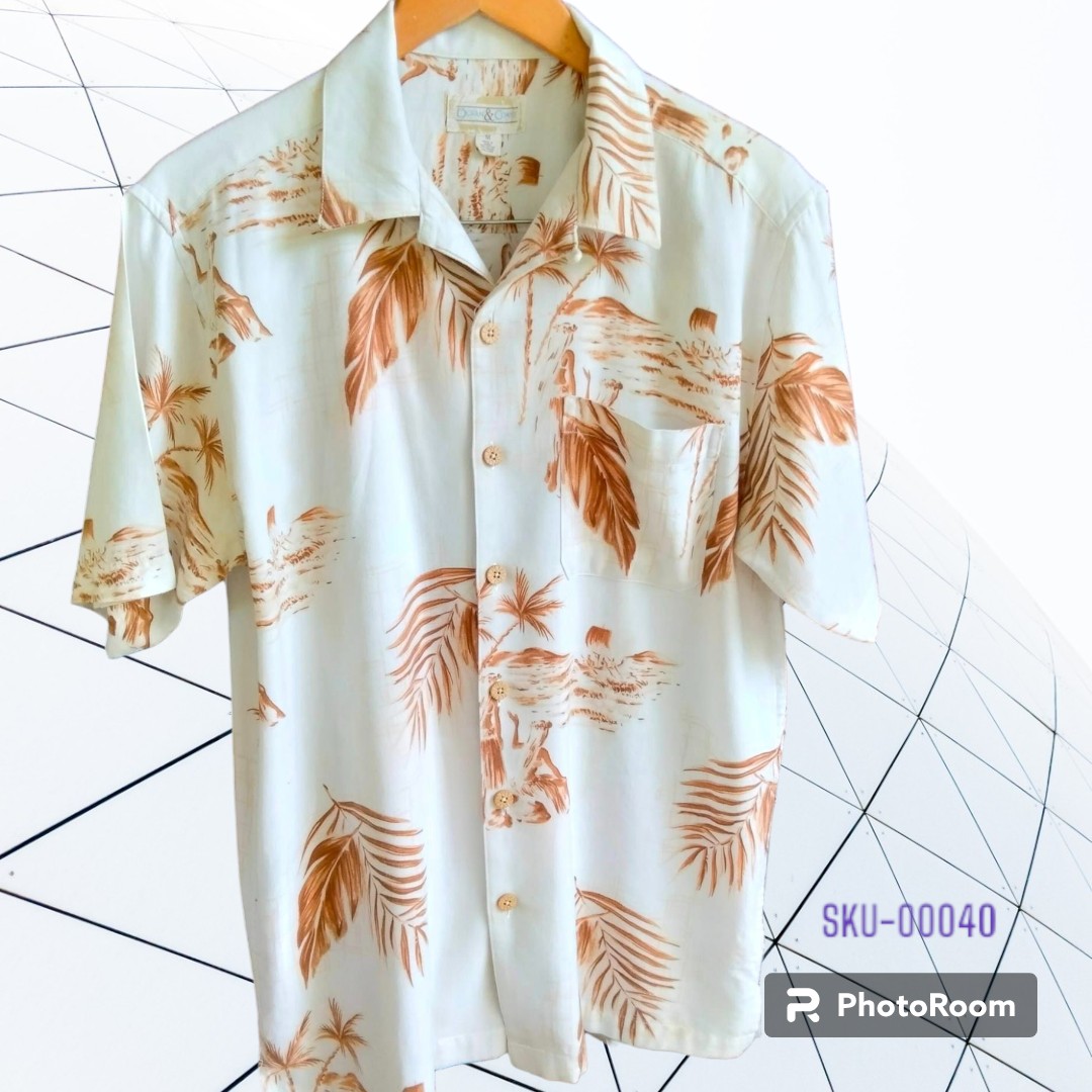 เสื้อฮาวายมือสอง ป้าย Ocean & Coast ลายใบเฟิร์น ใบมะพร้าว ผ้า 55% Cotton 45% Rayon ไหล่ 19 อก 20 ยาว 29 ราคา 250 บาท ค่าจัดส่งเหมา ๆ 30 บาท (สั่งกี่ตัวก็ได้)