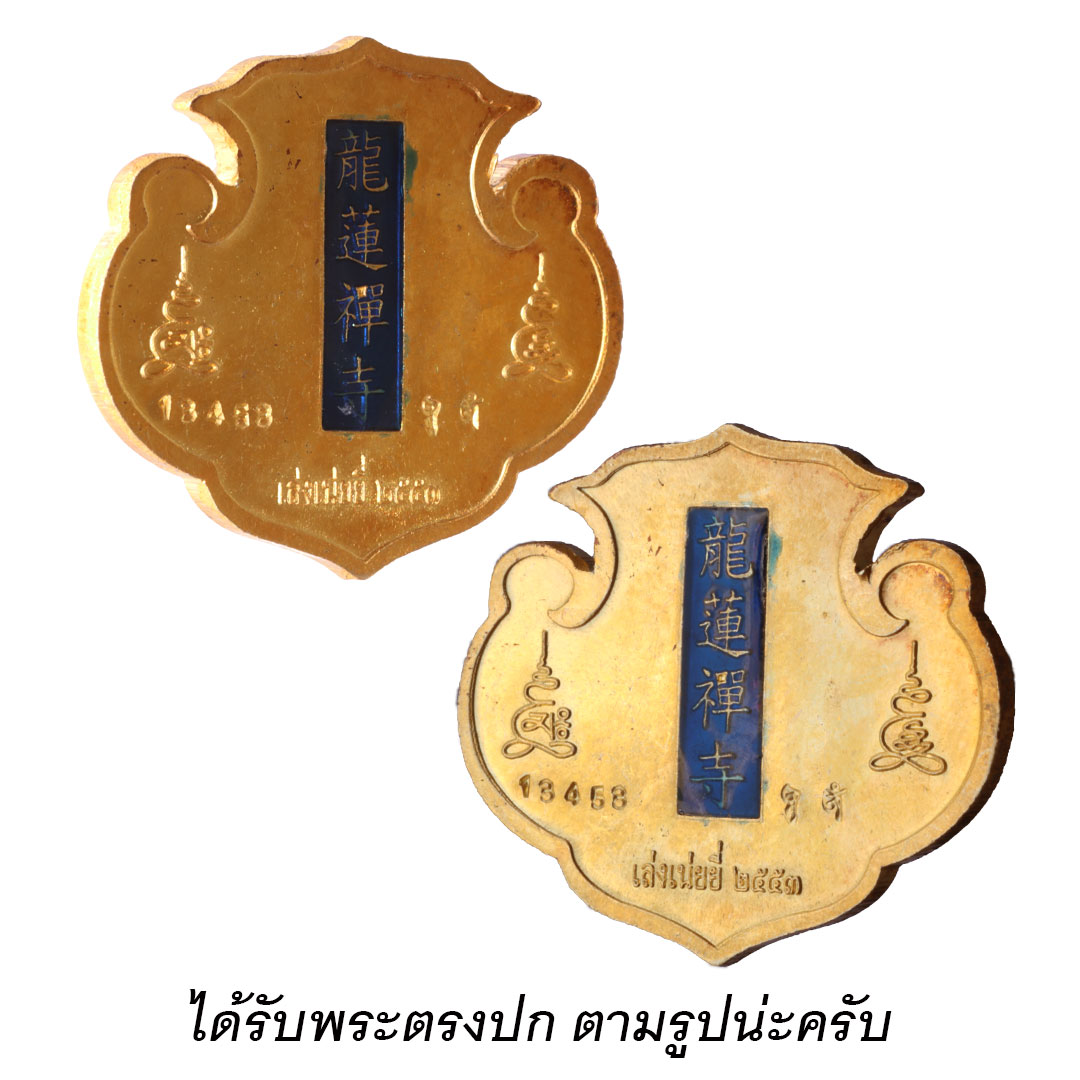 เหรียญกังสดาล เทพเจ้าไฉ่ซิงเอี๊ย วัดเล่งเน่ยยี่ ปี2553 เนื้อทองเหลือง ลงยาน้ำเงิน (พิมพ์ใหญ่)