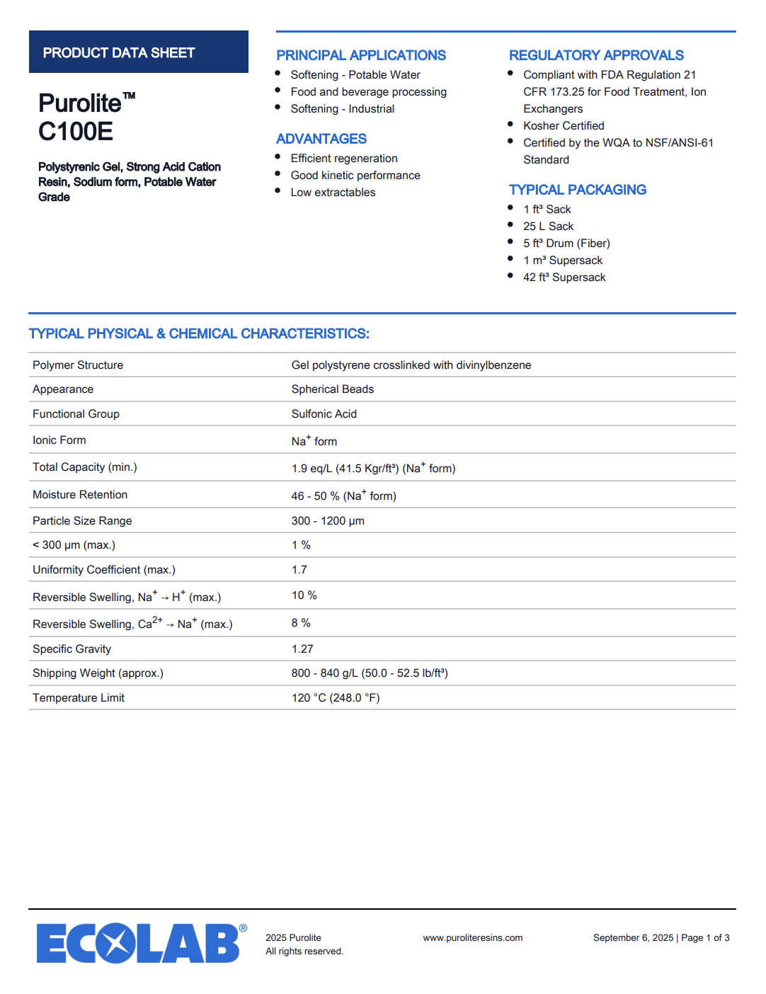 เรซิ่น purolite c100e