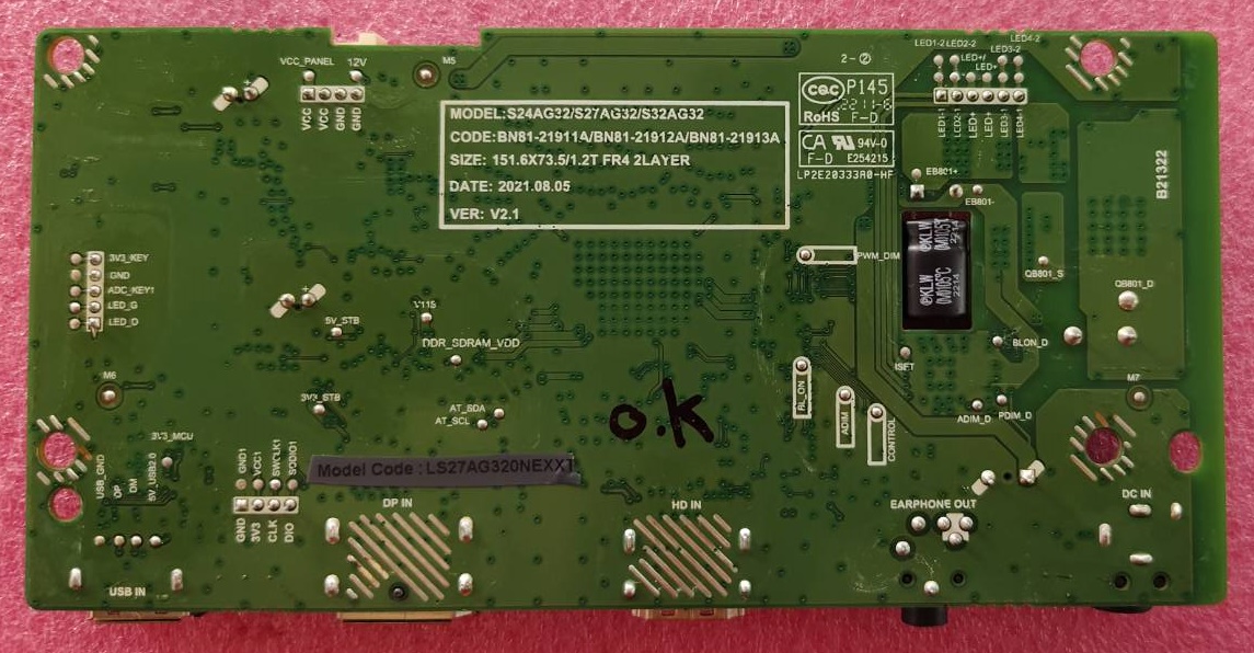 บอร์ดมอนิเตอร์ ซัมซุง SAMSUNG ของแท้มือสองถอดจากเครื่อง รุ่นLS27AG320NEXXT พาร์ทBN81-21912A