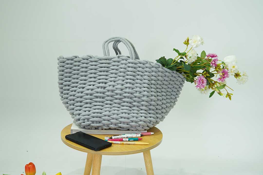 Rope basket ตะกร้าเก็บของ เชือกสาน 30x36x28cm สีเทา