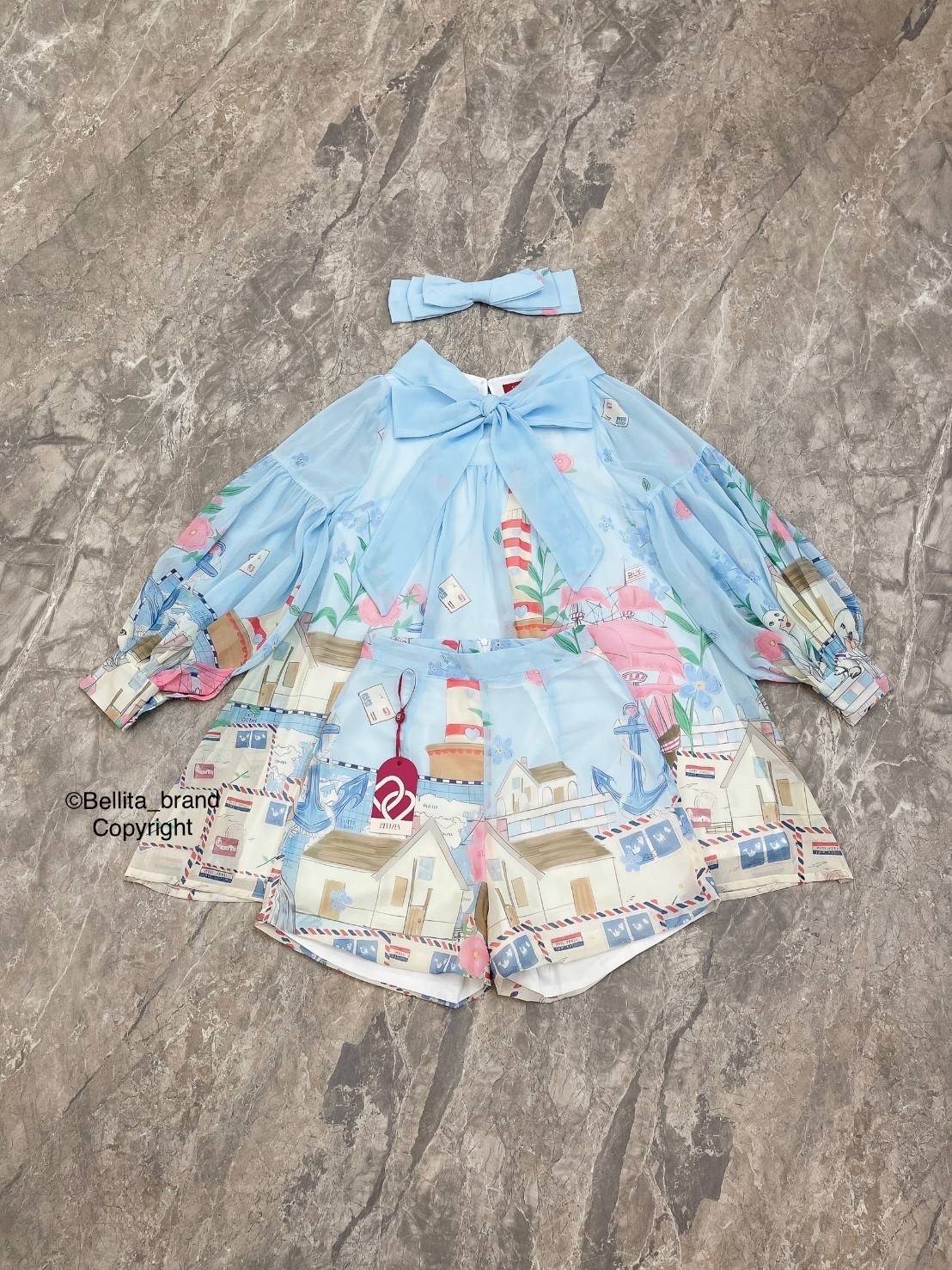 ⟡˒𝓑𝑒𝑙𝑙𝑖𝑡𝑎 เซตเสื้อแขนยาว มาพร้อมกางเกงขาสั้น Size XS