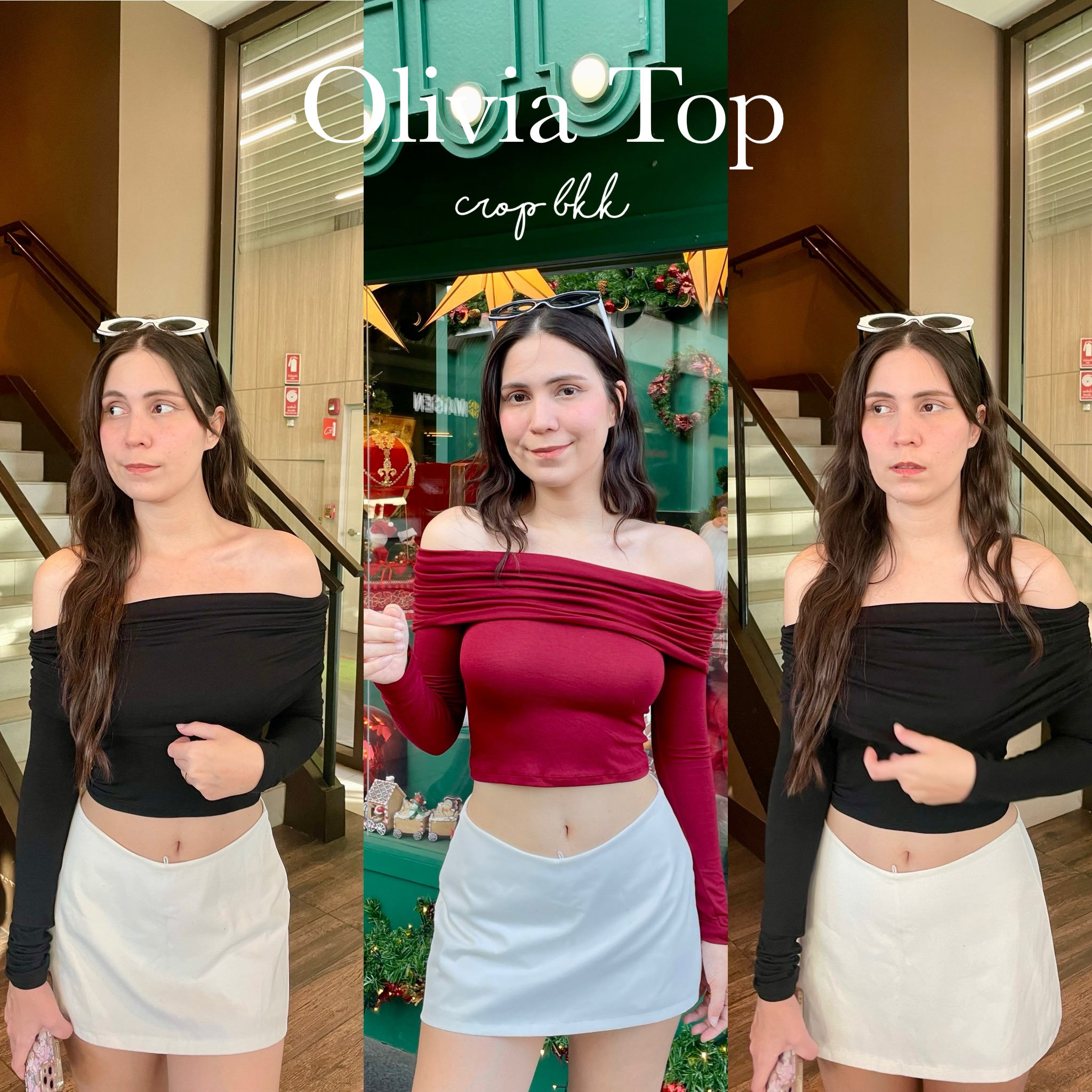 Olivia Longsleeve เสื้อปาดไหล่แขนยาวทรงสวย ผ้าหนานุ่ม มีเลเยอร์2ชั้น เก็บหุ่น สวยหรู ❤️