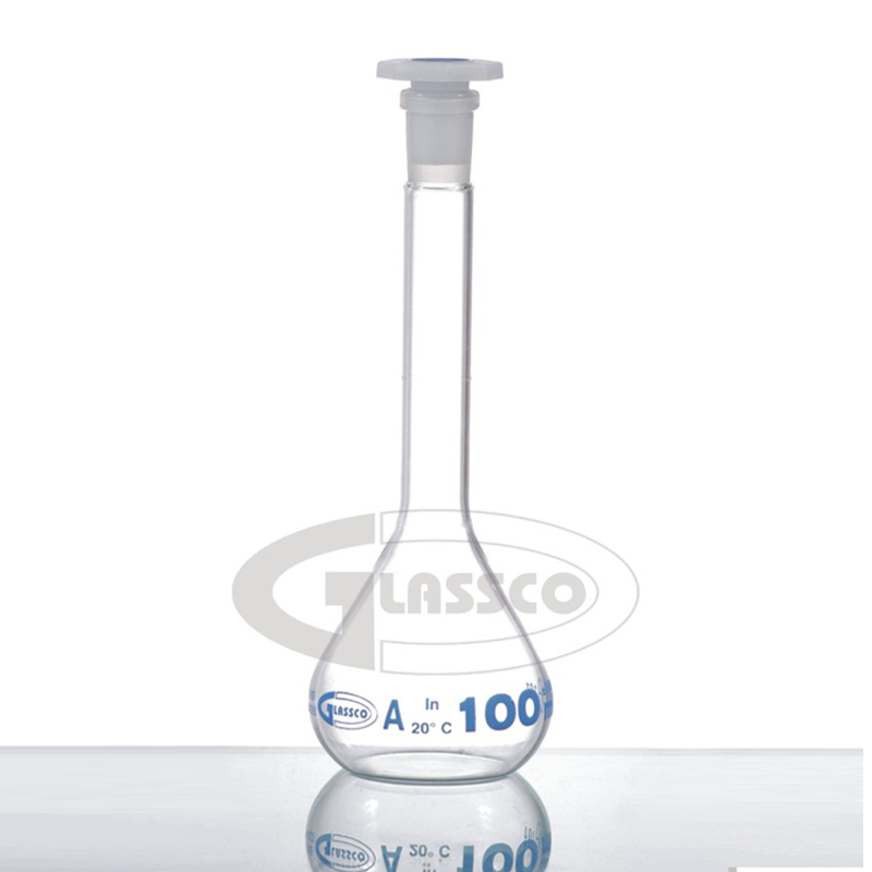 ขวดวัดปริมาตร Volumetric flasks clear with graduated