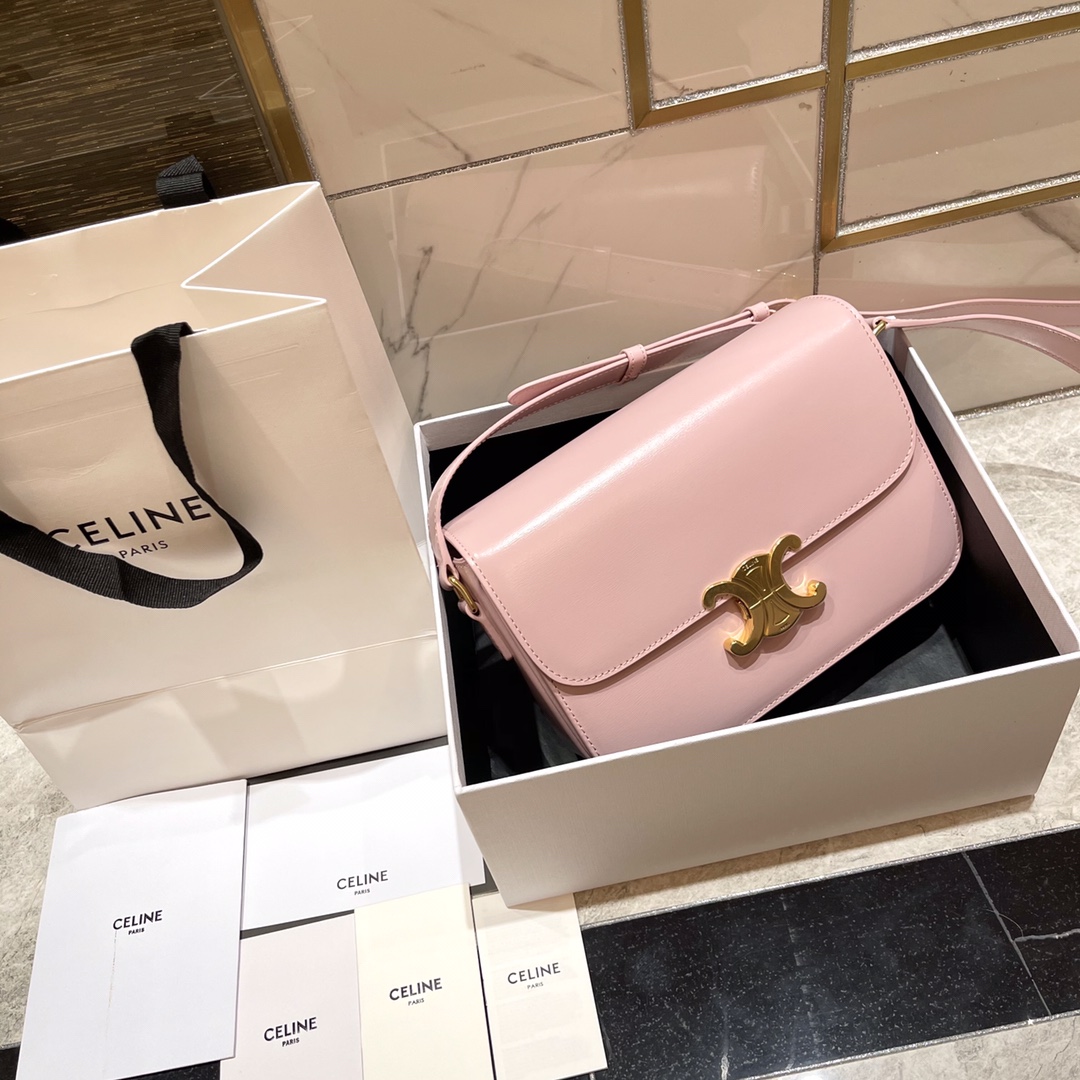 [Pre-order] Celine Teen Triomphe Bag in shiny calfskin PaltelPink งานเกรดเทียบแท้ งานvip คุณภาพดีที่สุด