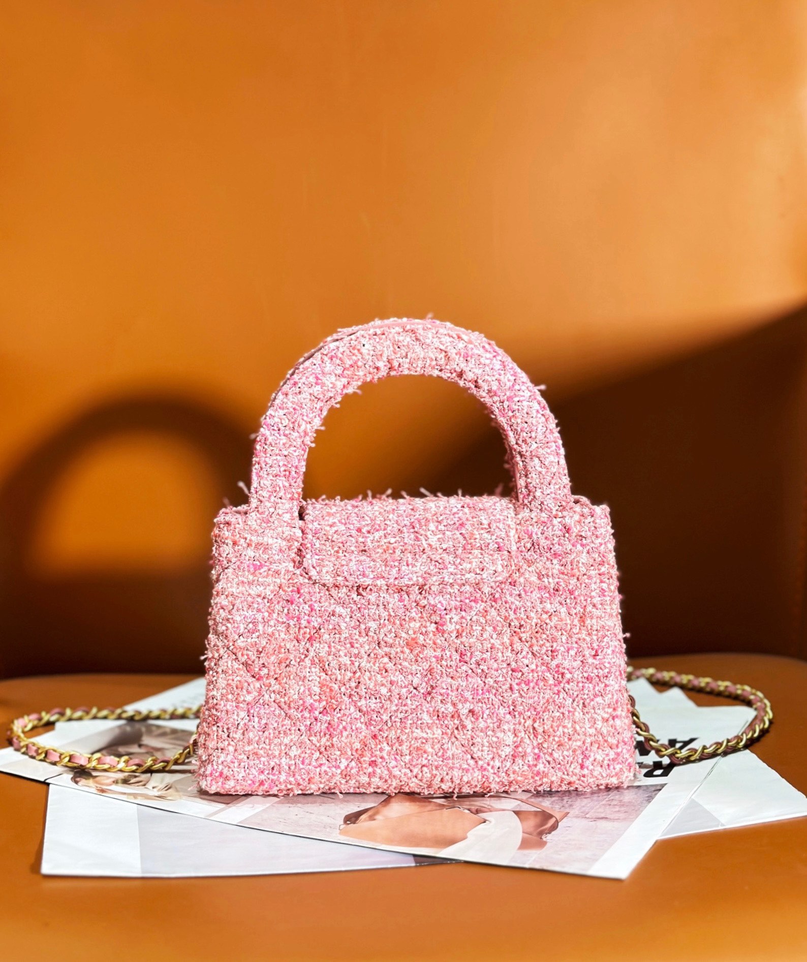 [Pre-order] กระเป๋า CHANEL Mini shopping Bag Chain ruder Tweed pink AS4416 หนังคุณภาพเกรดที่ดีที่สุด