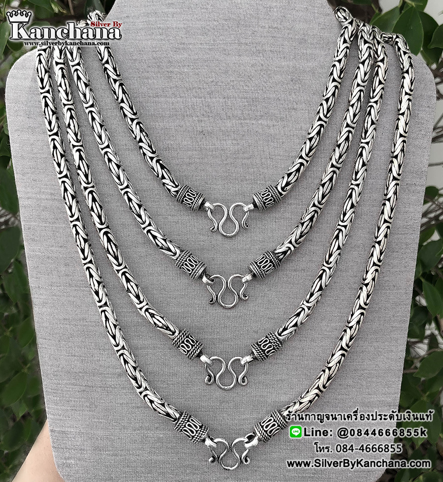 สร้อยคอเงินแท้ ลายบาหลี ลงยา หนา 5.5 มิล ยาว 18 - 30 นิ้ว
