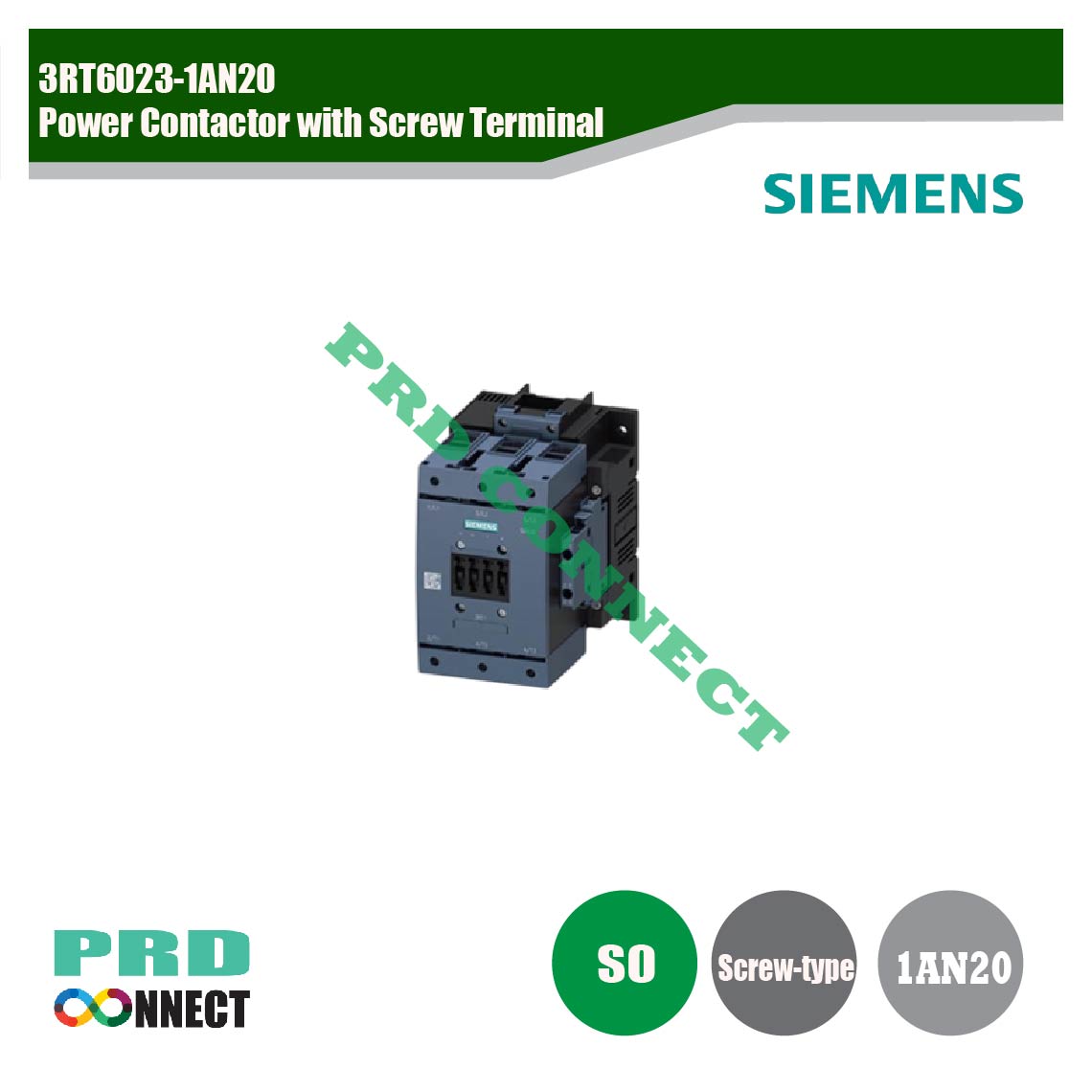 3RT6023-1AN20, Power Contactor with Screw Terminal, Siemens