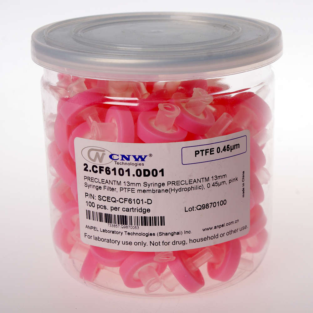 13 mm. 0.45 um PTFE (hydrophilic) Syringe filter (100/pk) P/N 2.CF6101.0001