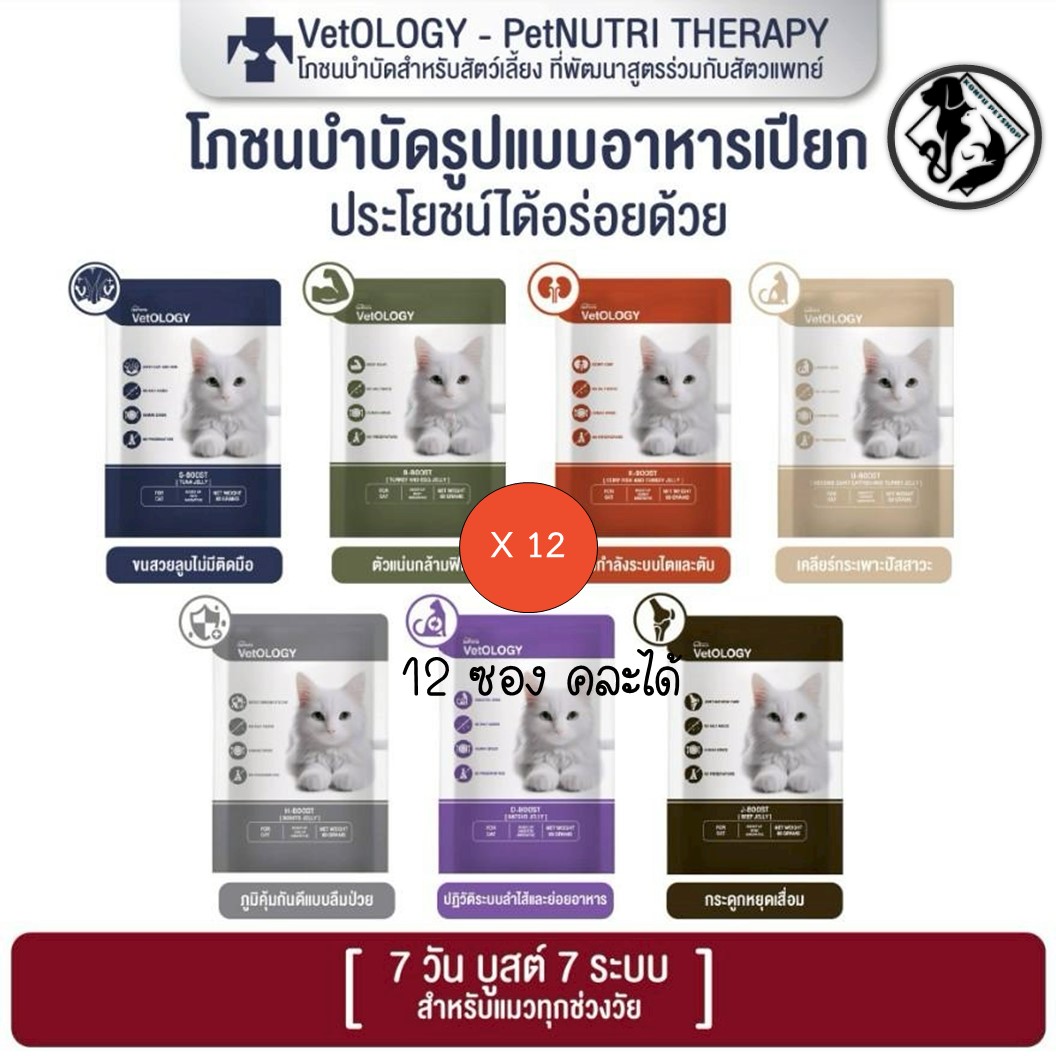 [12 ซอง คละได้] Petheria VetOLOGY เพ็ทเทอเรีย อาหารเปียกแมว สูตรบำรุงสุขภาพ ไม่เติมเกลือ ขนาด 80g x 12 ซองคละได้