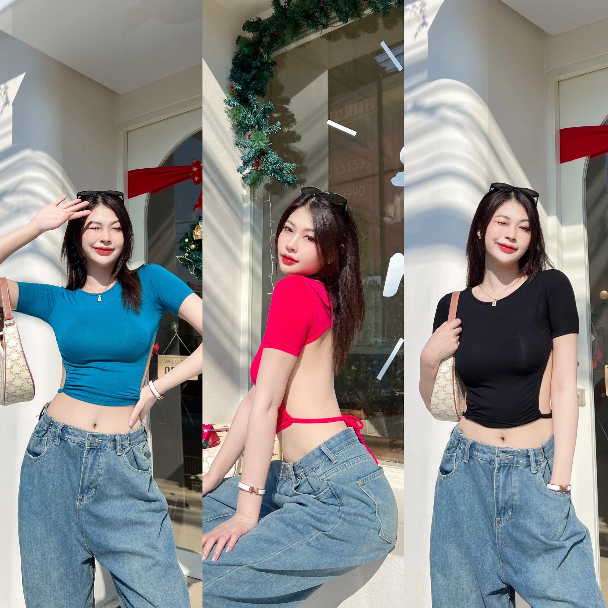 🦋Talia Top🦋 เสื้อครอปเว้าหลัง ผูกเอวปรับได้