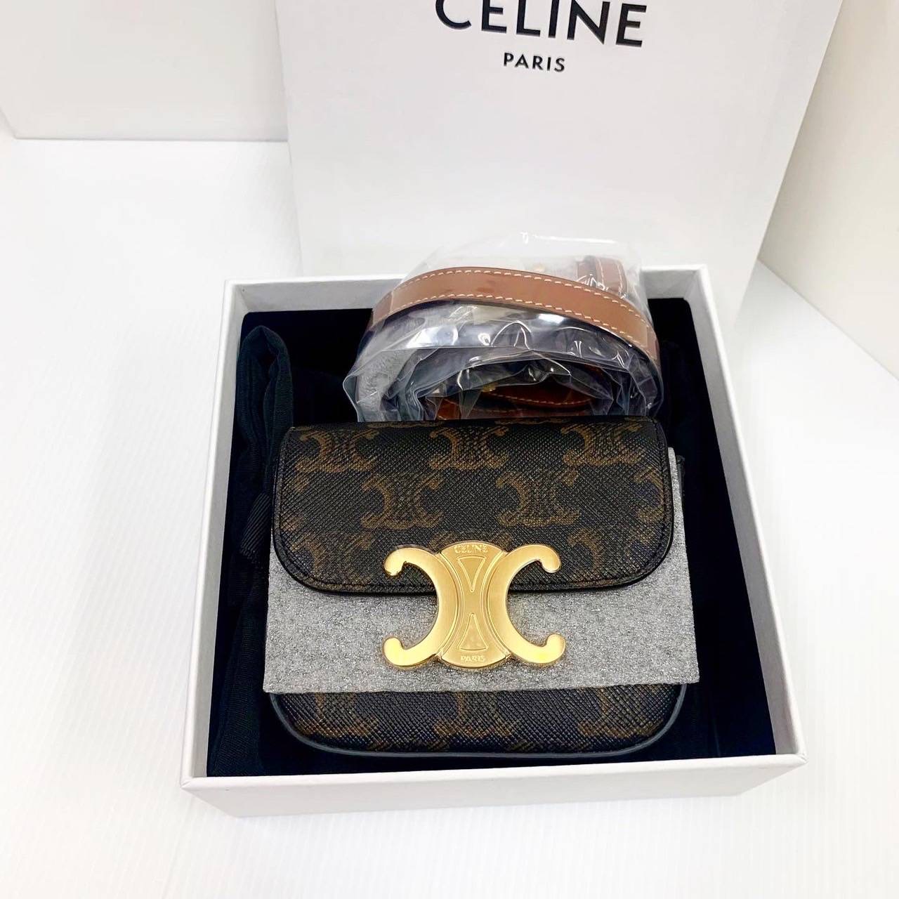 New Celine mini triomphe อุปกรณ์ กล่อง การ์ด ถุงผ้า ถุงกระดาษ