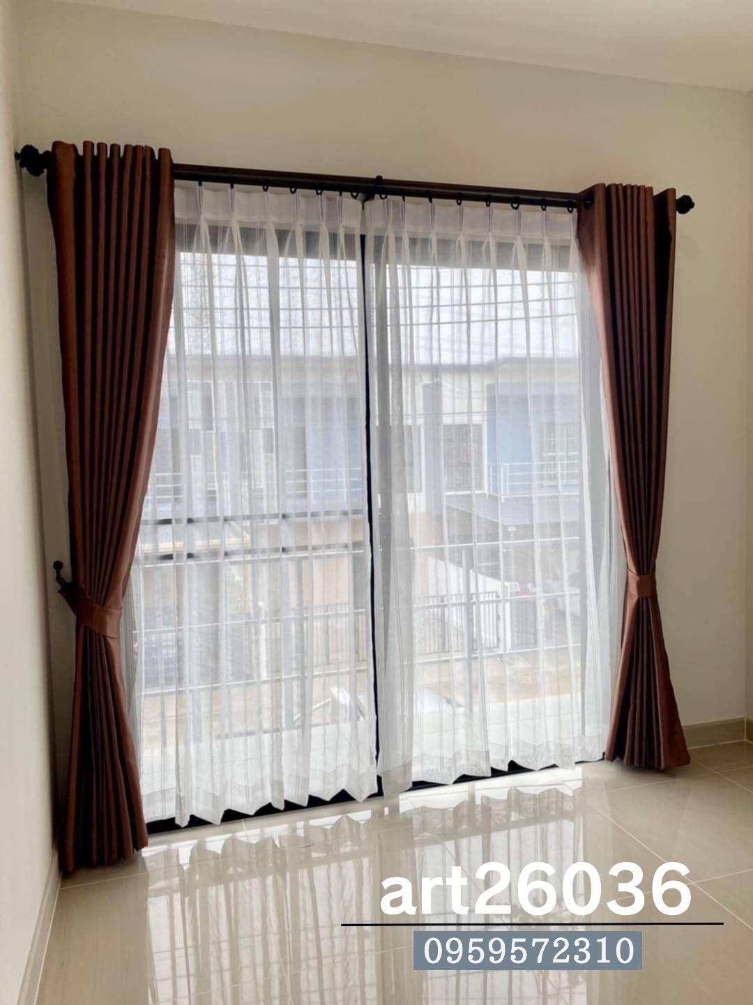 ผ้าม่านตาไก่ ม่านทึบ ผ้าม่านโปร่ง โทนสีน้ำตาล