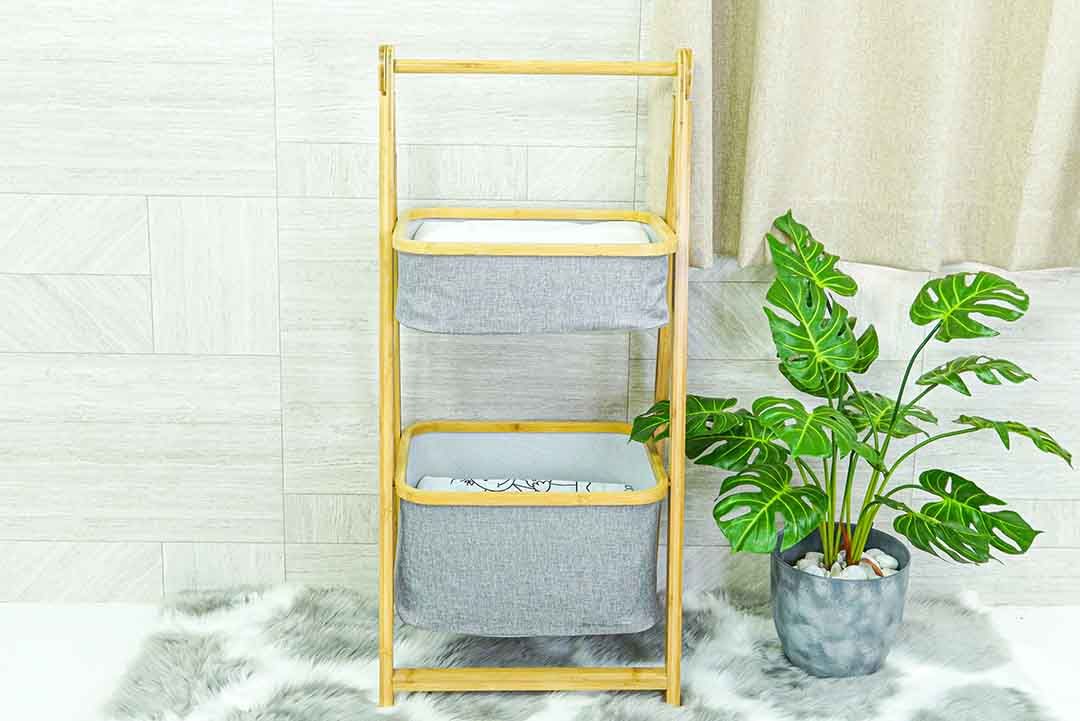 Foldable storage shelf ชั้นวางของ พับได้ แบบตะกร้าผ้า 2 ชั้น 45x35x97 cm