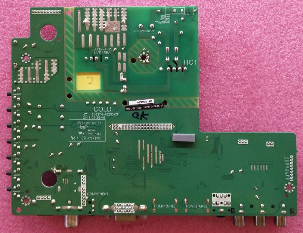 เมนบอร์ดทีวี PHILIPS ( ฟิลิปส์) มือสองพร้อมใช้งาน รุ่น24PHT4003S/67 เวอร์ชั่นทีบาร์ HV236WHB-N00