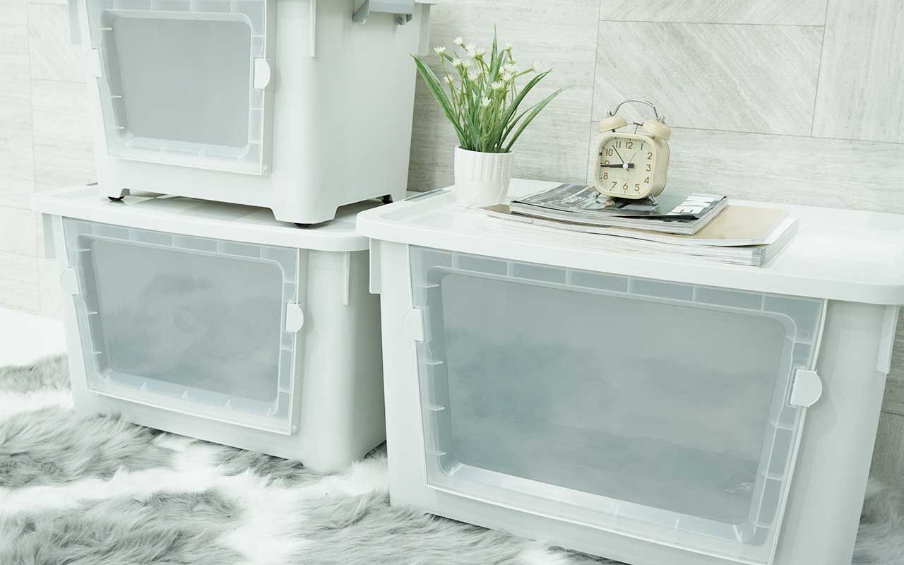 Storage Box กล่องพลาสติก กล่องเก็บของ ฝาหน้า มีล้อ 40L 37x52x33 cm