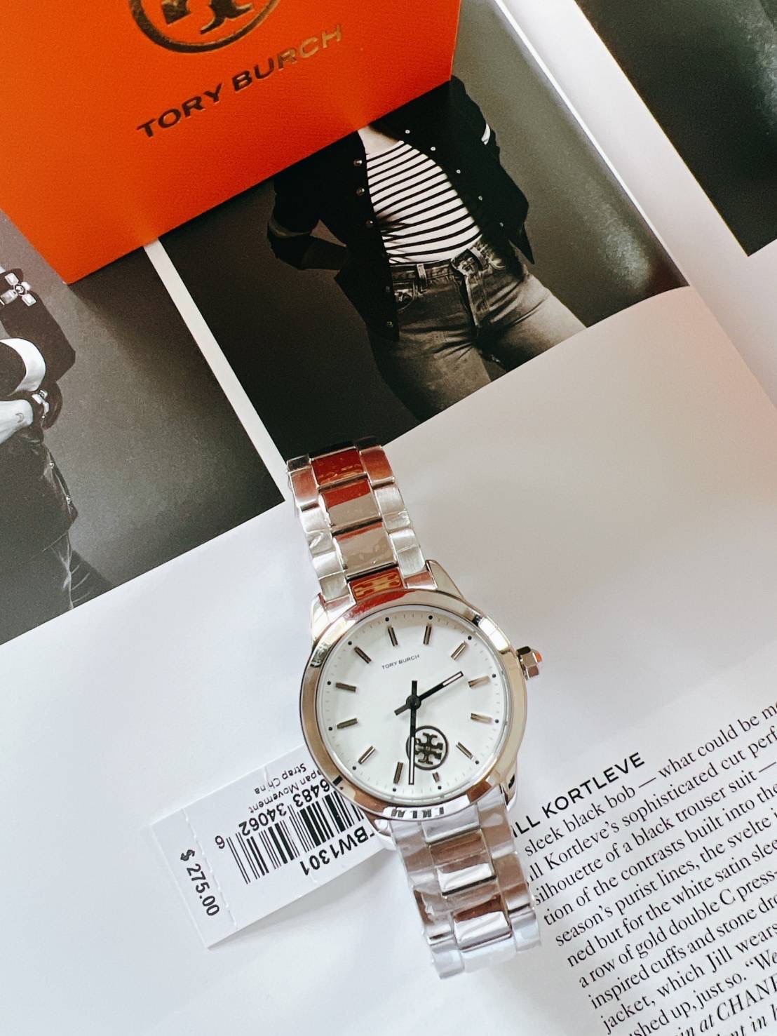 New Tory Burch TBW1301 Collins Ivory Dial Silver Stainless Steel Watch ขนาด 33 mm สีเงิน โลโก้ด้านในหมุนเป็นวินาที น่ารักมาก กล่อง watch station