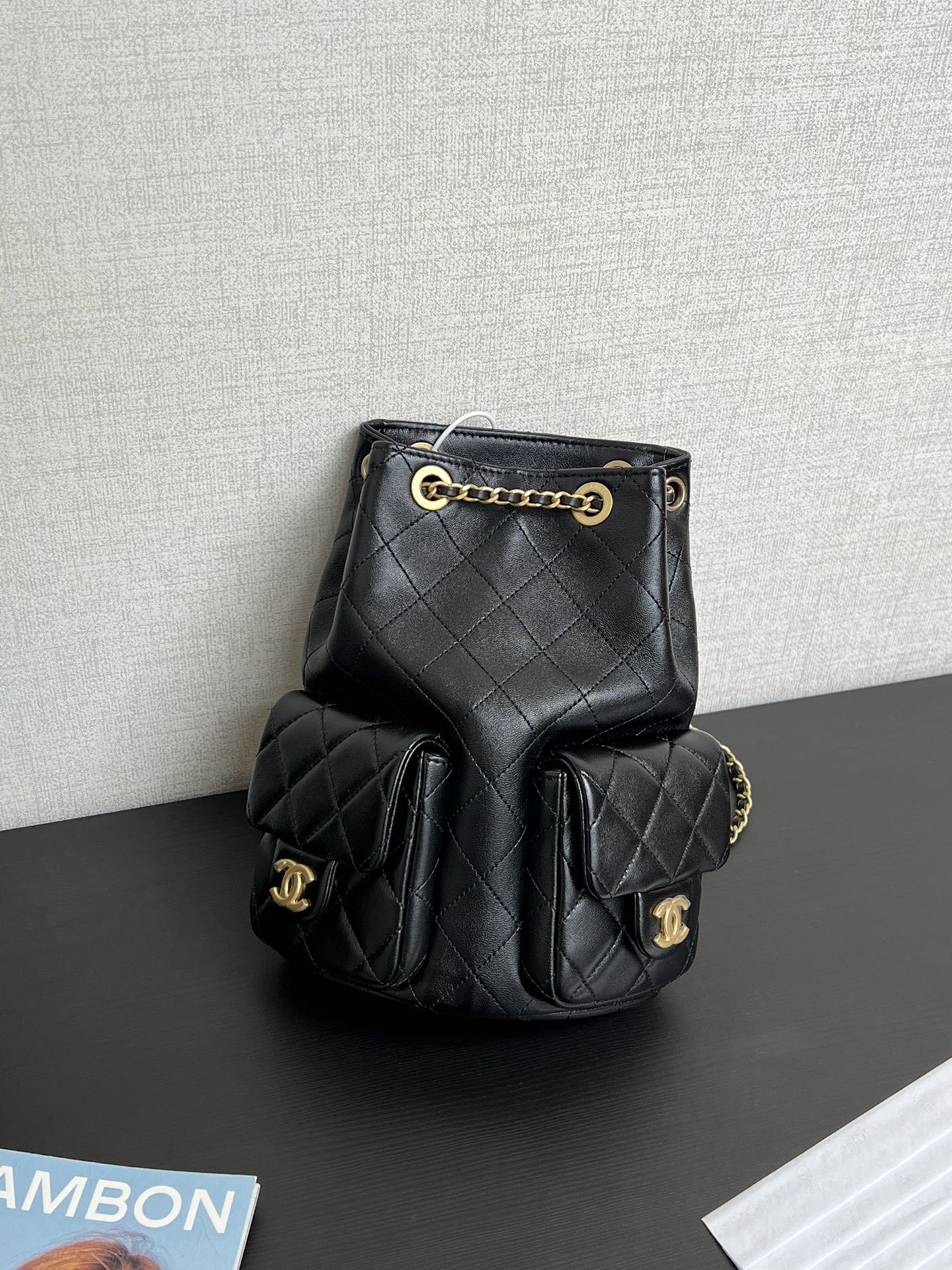 [Pre-order]กระเป๋าBackpack Shiny Lambskin & Gold-Tone Metal Blackงานเกรด Vip คุณภาพดีที่สุด AS5310
