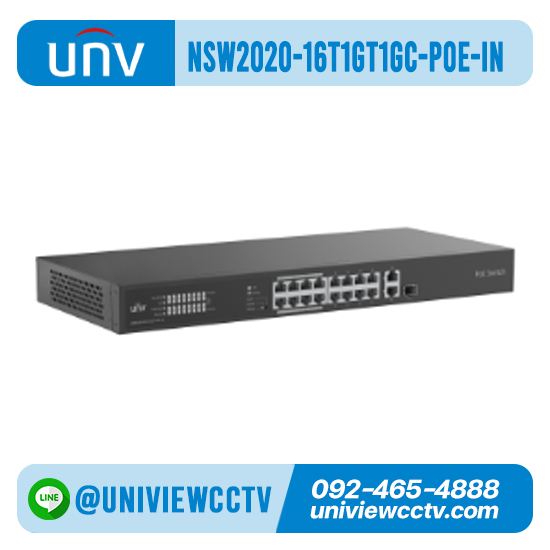 สวิทช์ UNIVIEW รุ่น NSW2020-16T1GT1GC-LPOE-IN l 16×100Mbps PoE ports (RJ45)+ 1×1000Mbps Gigaethernet ports +1×1000Mbps Combo ports