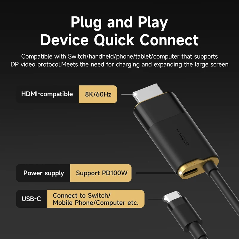 Hagibis SWC10 USB C to HDMI 8K 60Hz, Type-C to HDMI Cable Thunderbolt 3 MacBook Pro Macmini Macbook