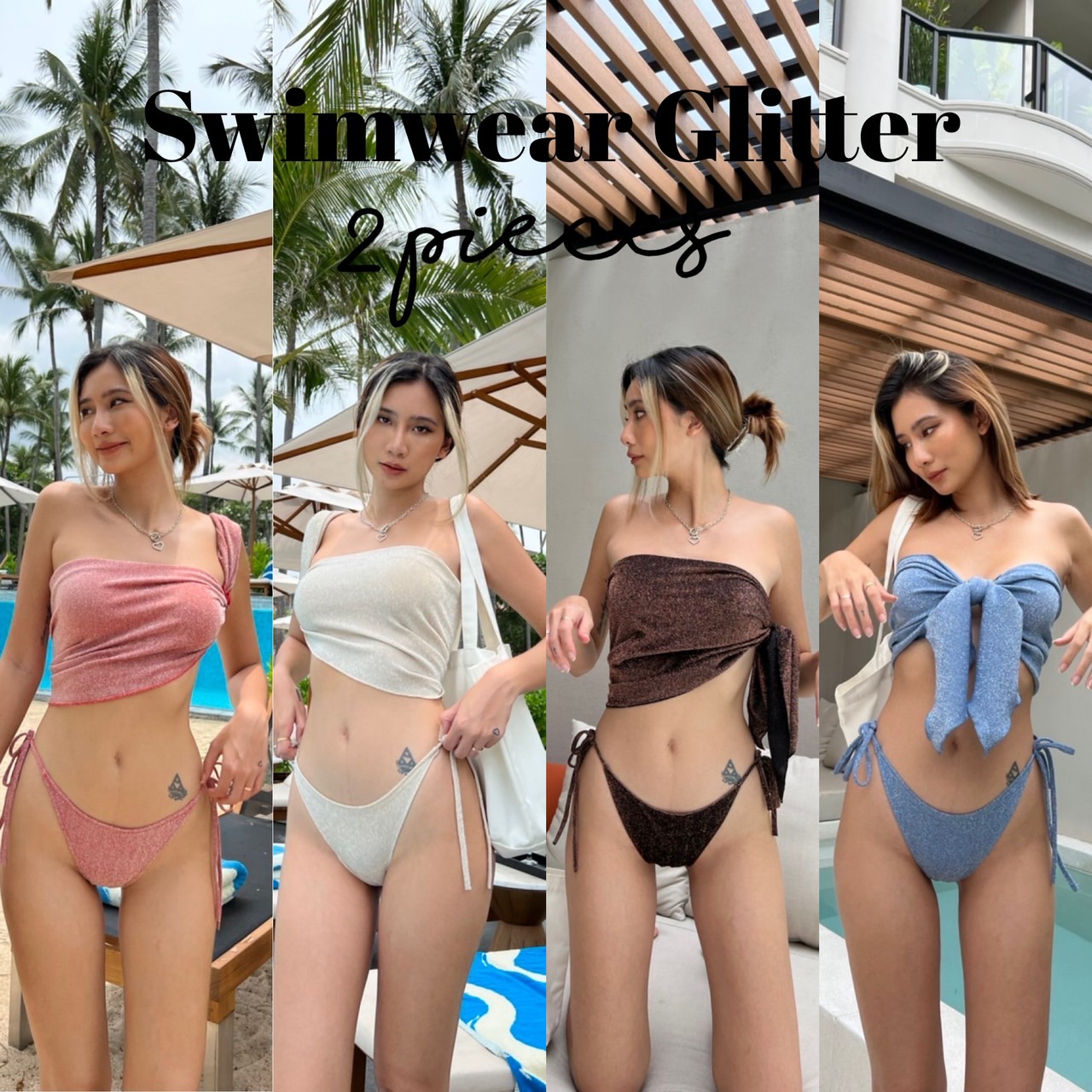 🔥Swimwear Bikini🌙 เซตบิกีนี่ 2 ชิ้น งานกลิตเตอร์ สวยมากกก ผ้าเล่นแสงเวอร์ค่ะซิสสส ✨