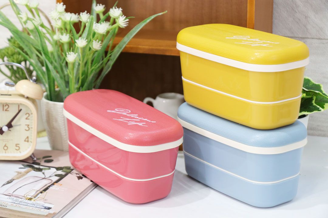 Lunch box กล่องข้าวพลาสติก 2 ชั้น JP Quality 320+180ml 8x15x8 cm สีขาว