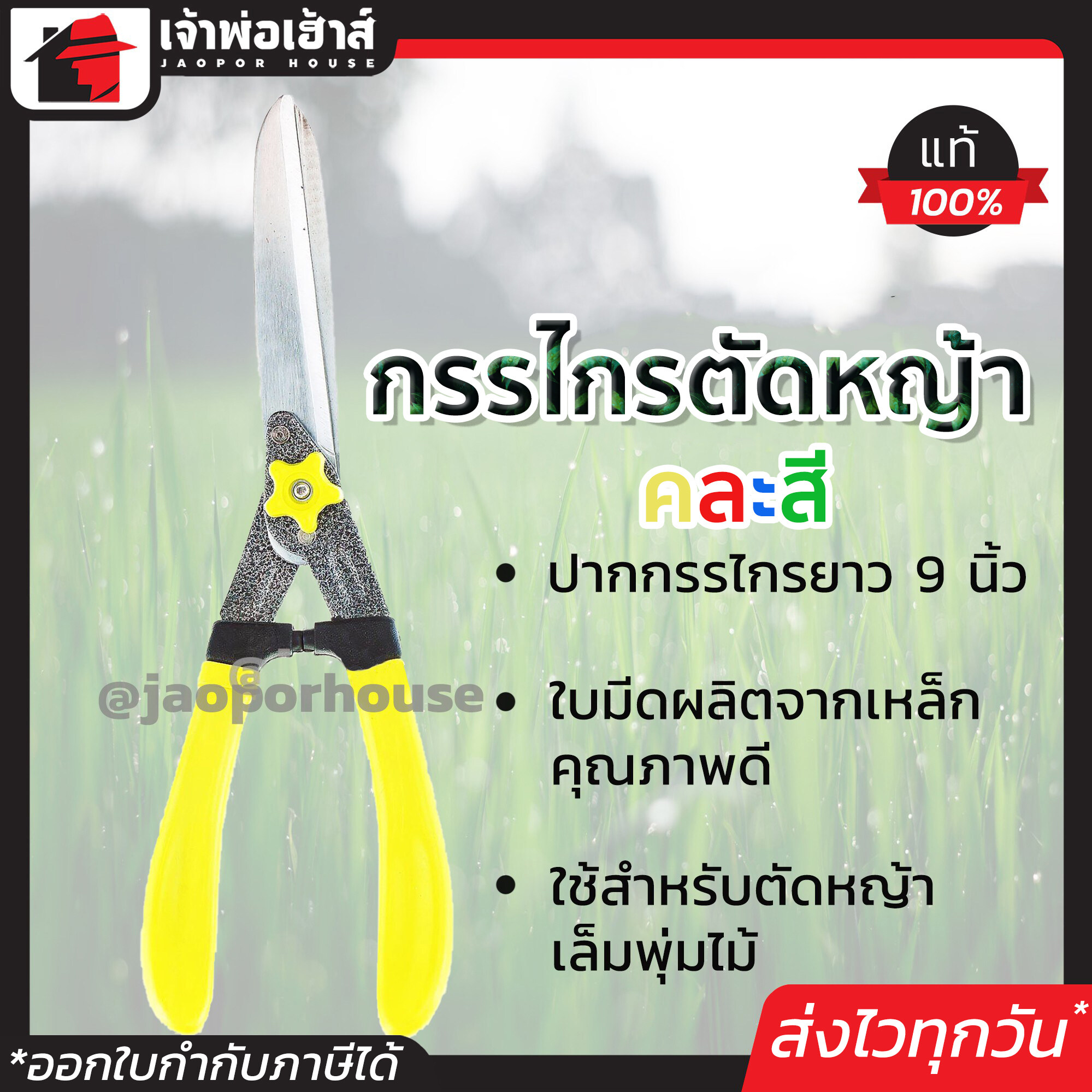 กรรไกรตัดหญ้า คละสี ใบมีดคม ราคาโคตรคุ้ม!! รีวิวแน่นๆ ขนาด 9 นิ้ว ใบมีดคมตัดได้ดี ตัดแต่งกิ่งไม้ ตัดแต่งพุ่มไม้ I51-01