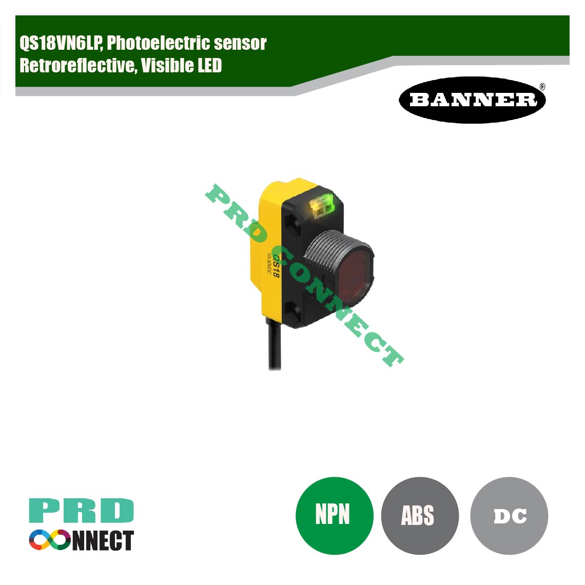 QS18VN6LP, PHOTOELECTRIC SENSOR, RETROREFLECTIVE, VISIBLE LED