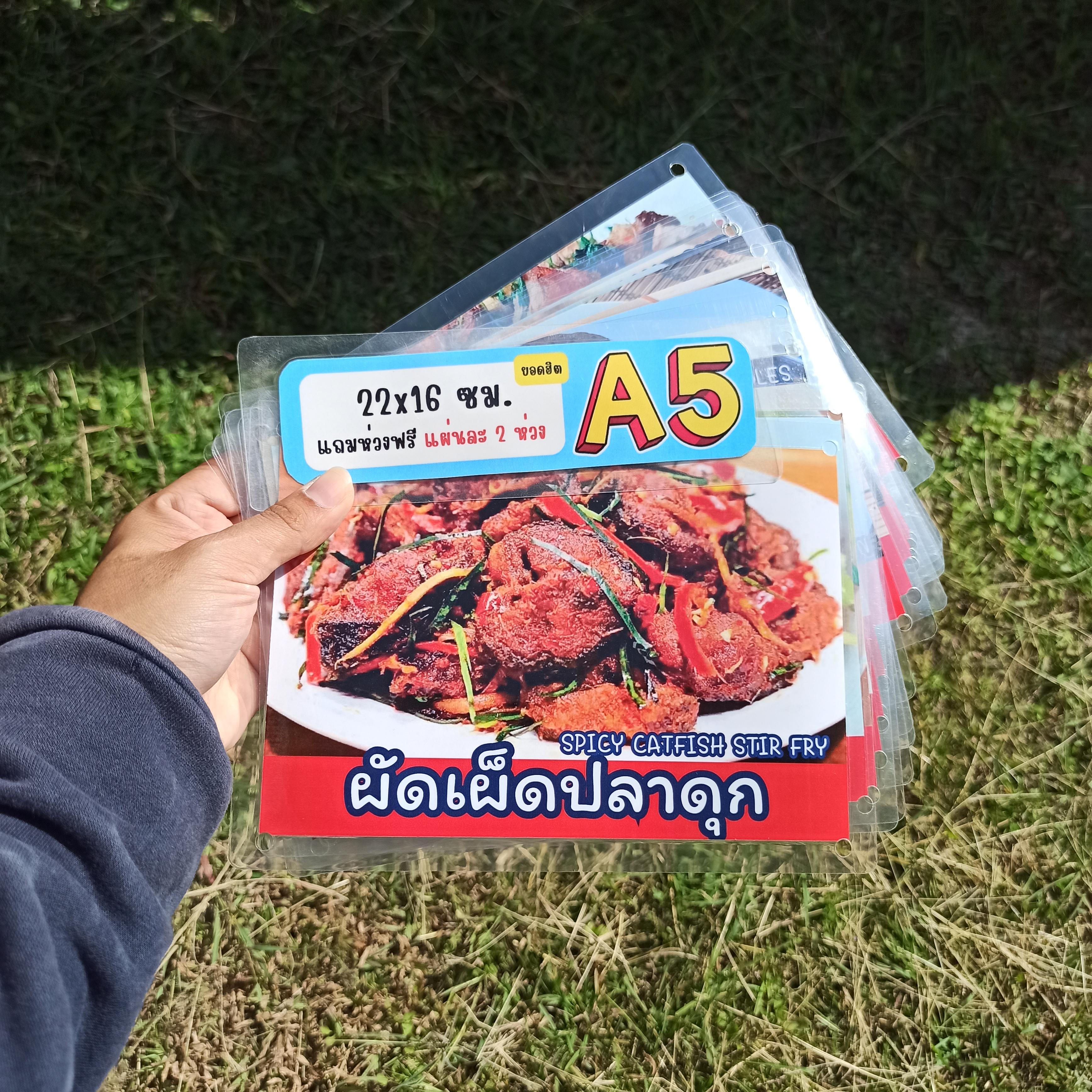 ชุดป้ายเมนู A5 อาหารจานเดียว 15 แผ่น | ข้าวมันไก่, ผัดกะเพรา, ข้าวขาหมู, เย็นตาโฟ | เพิ่มยอดขายร้านของคุณทันที! | รหัส 4054
