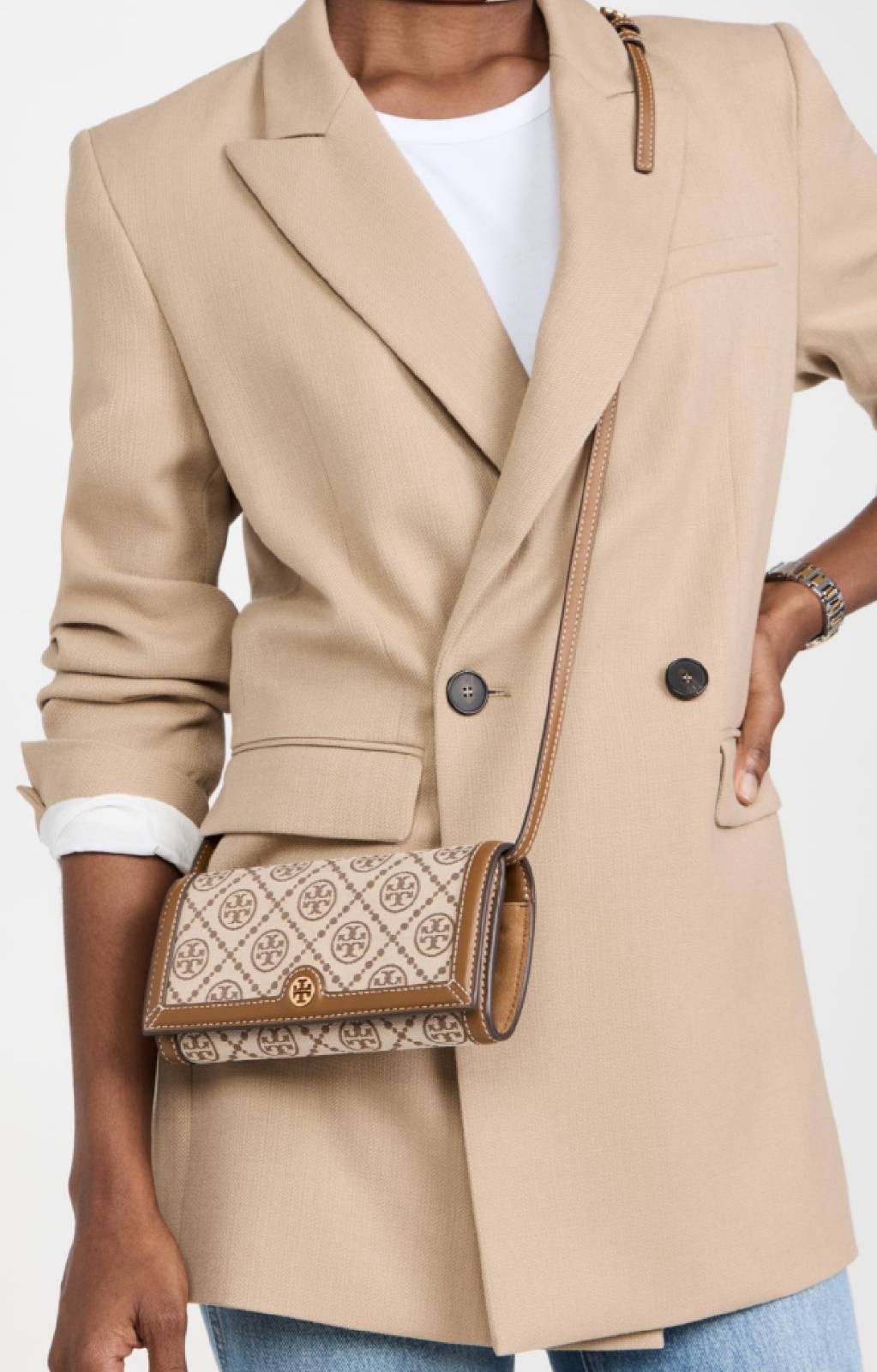 New Tory Burch T Monogram Jacquard Wallet Crossbody ครอสบอดี้ ถอดสายออกเป็นกระเป๋าสตางค์ได้ค่า